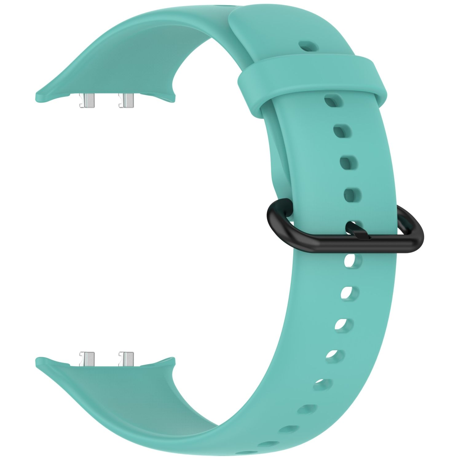 Türkisfarbenes Uhrenarmband mit schwarzer Schnalle.