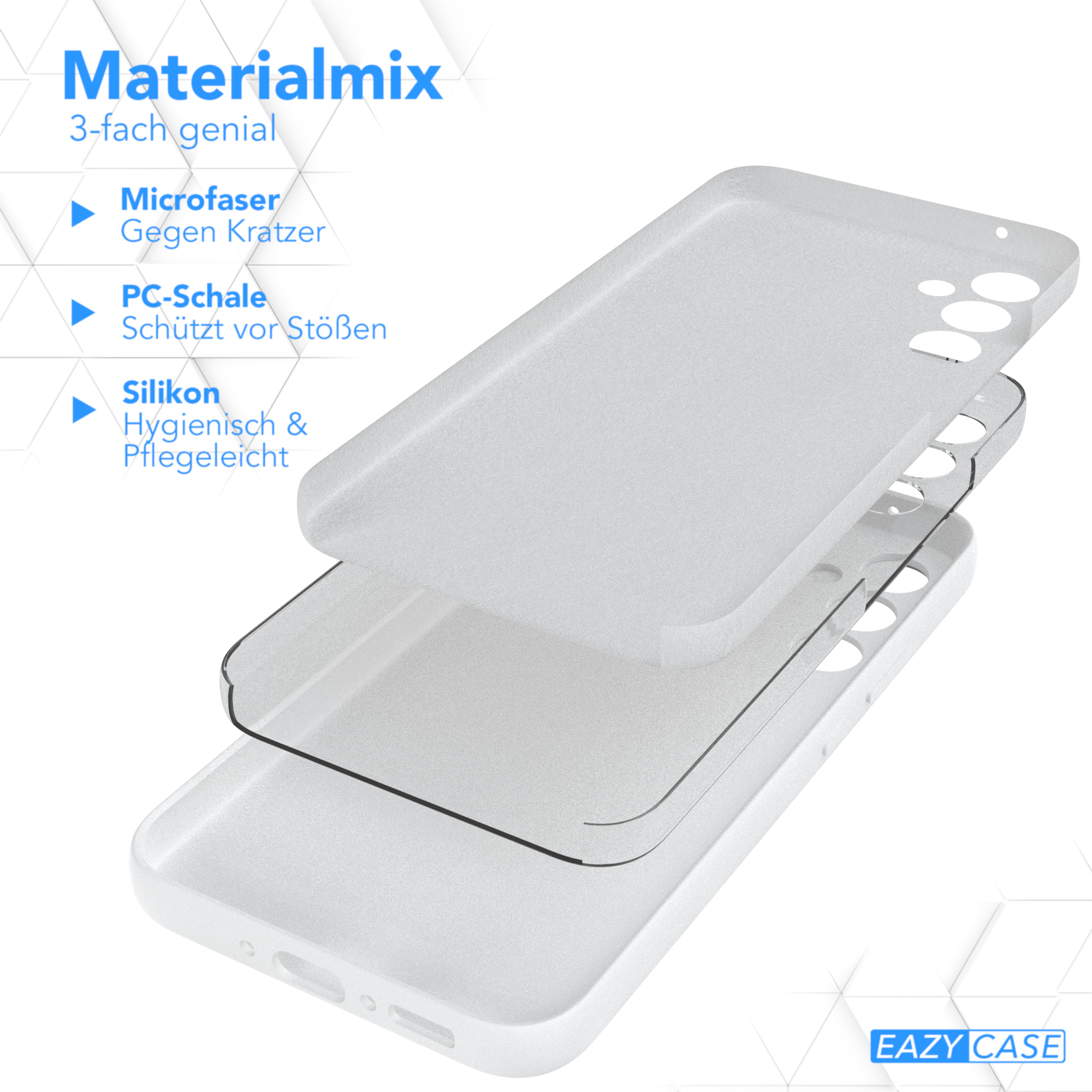 Transparente Handyhüllen-Schichten, Mikrofaser, PC-Schale und Silikon.