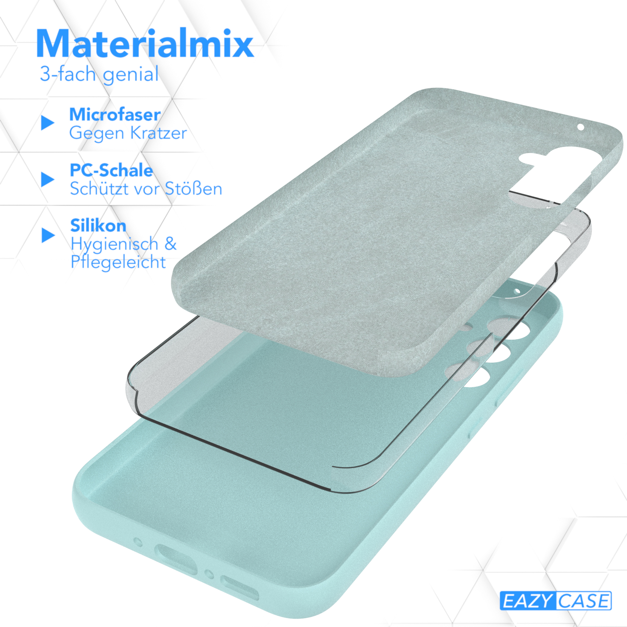 Handyhüllen-Schichten, Mikrofaser, PC-Schale, Silikon.