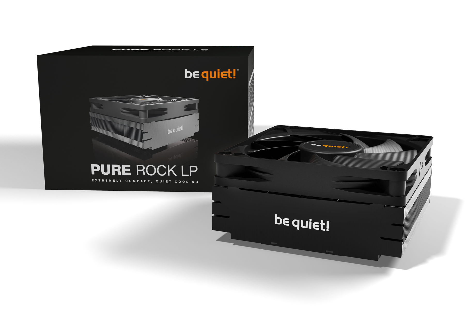 Be Quiet! Pure Rock LP CPU cooler and box. Black design.