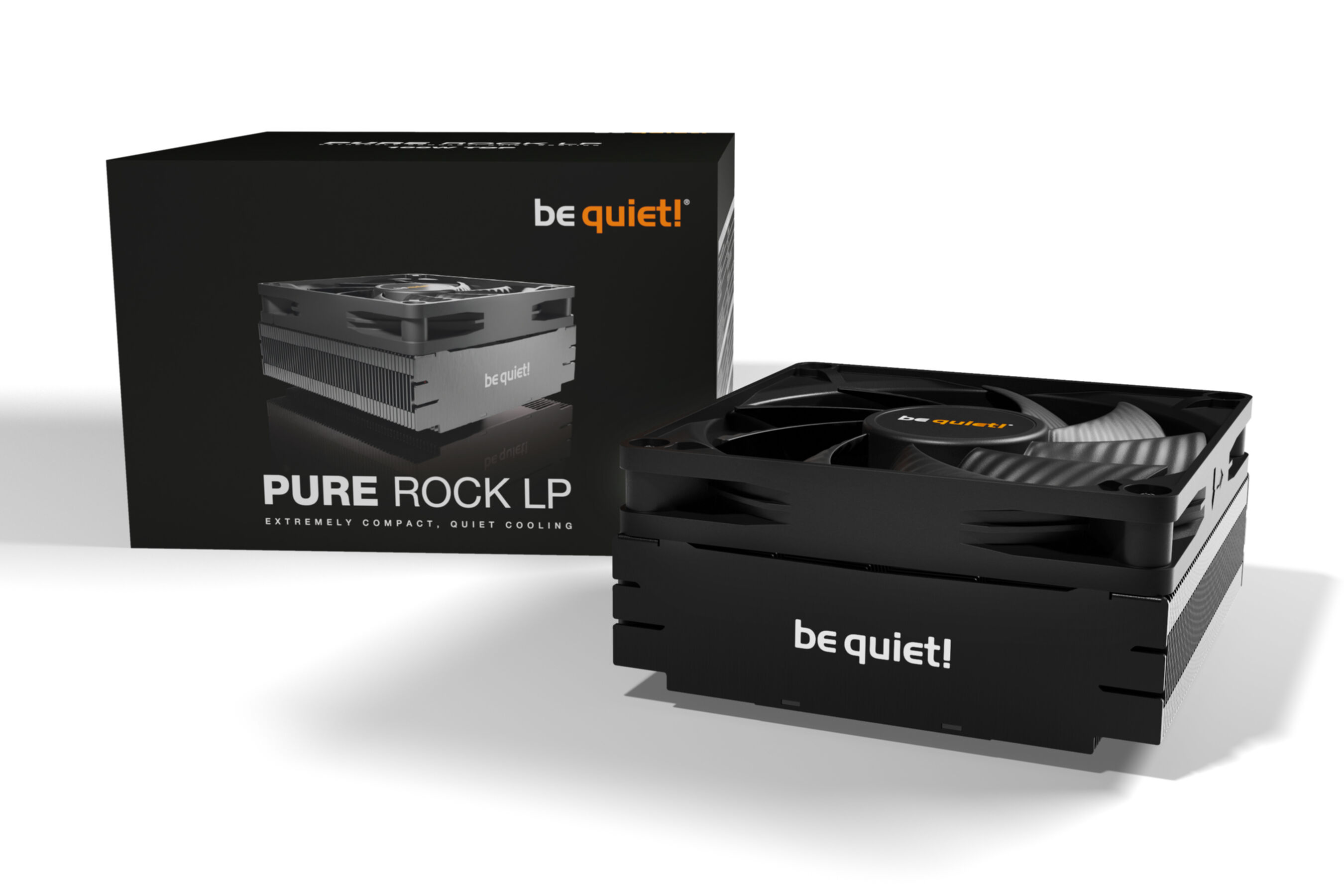A black box with a product image and the text 'be quiet!' and 'PURE ROCK LP' on it.