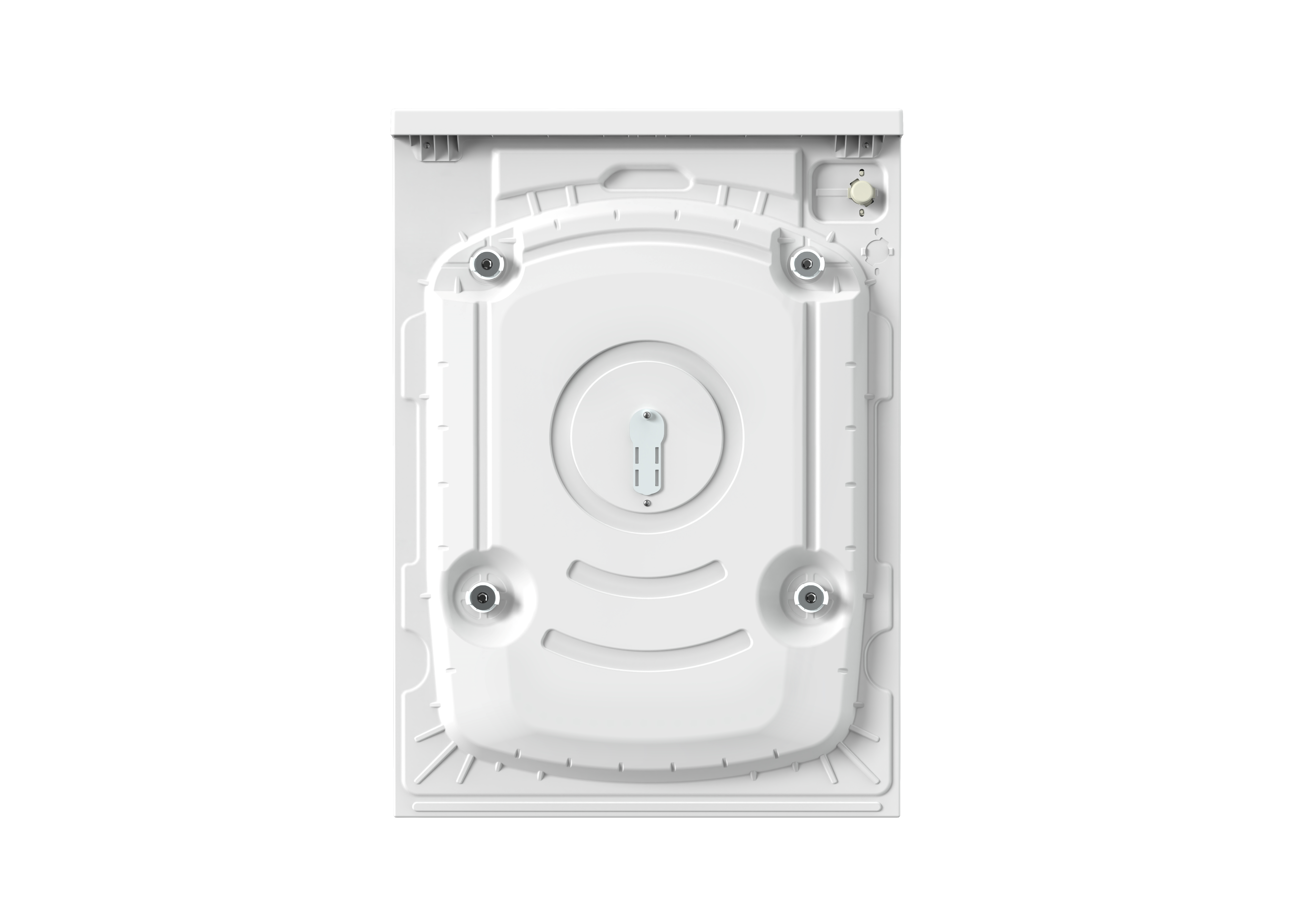 White washing machine back panel, with screws and internal structure.