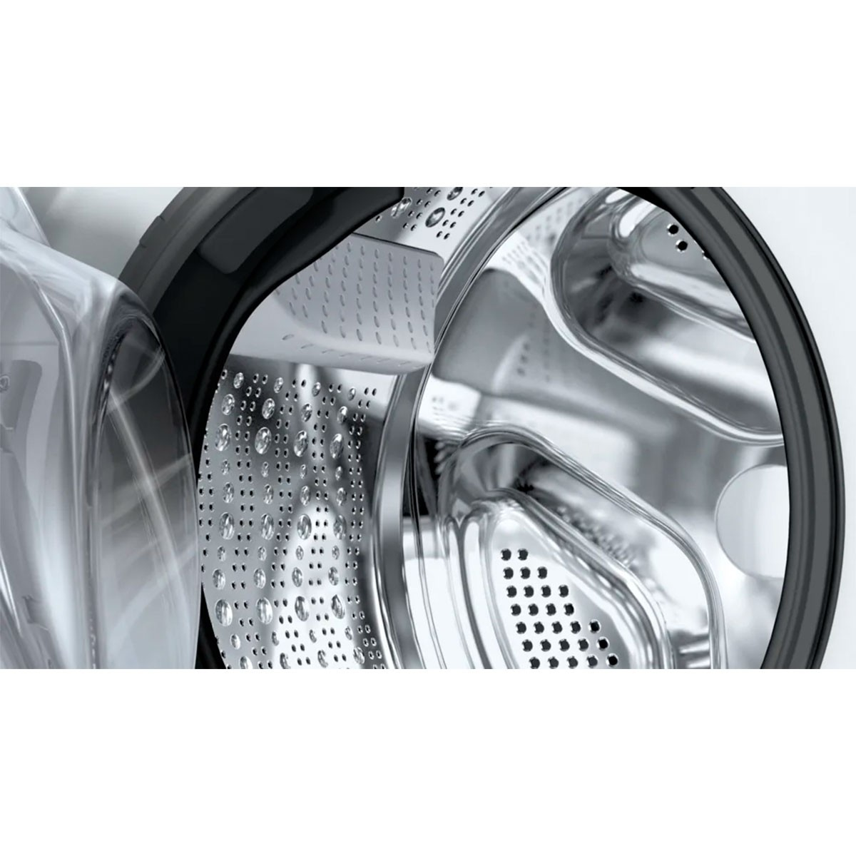 Primer plano del tambor de una lavadora.