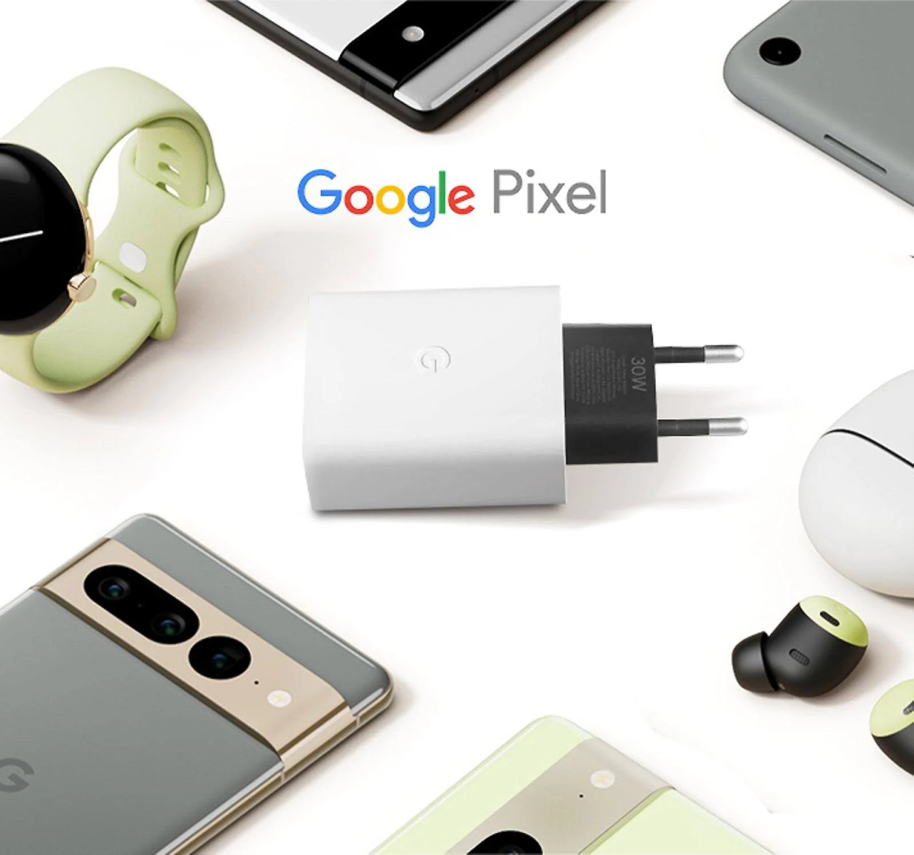 Cargador de móvil - GOOGLE Pixel 30W USB-C (GA03502-EU), 1 puertos, Clearly White
