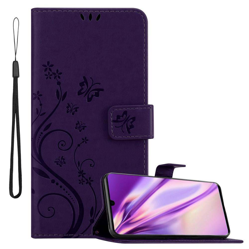 Cadorabo Custodia Libro per Samsung Galaxy A20S in BLU FIORE – in Design di Fiore con Chiusura Magnetica, Funzione Stand e 3 Vani di Carte