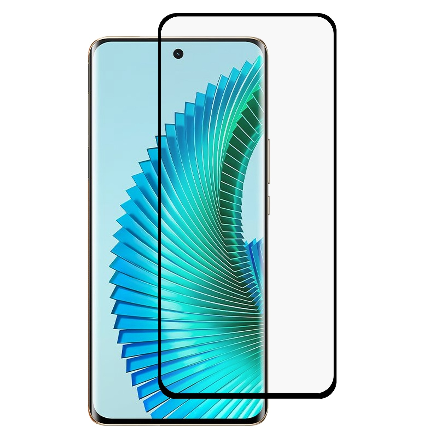 Telefon mit zwei Displayschutzfolien, eine auf dem Telefon und eine daneben.