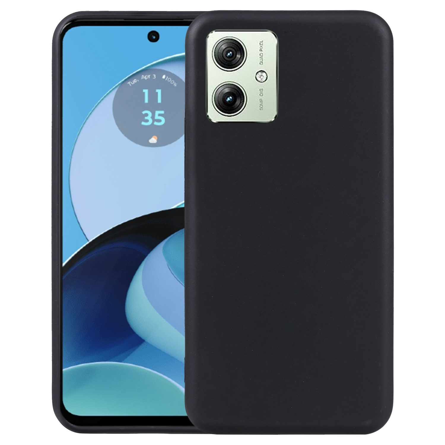 Schwarzes Telefon mit Kamera und schwarzer Schutzhülle.