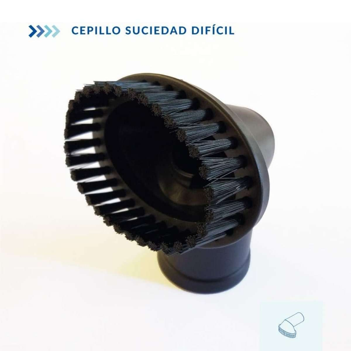 Cepillo negro de aspiradora para suciedad difícil, sobre fondo blanco.