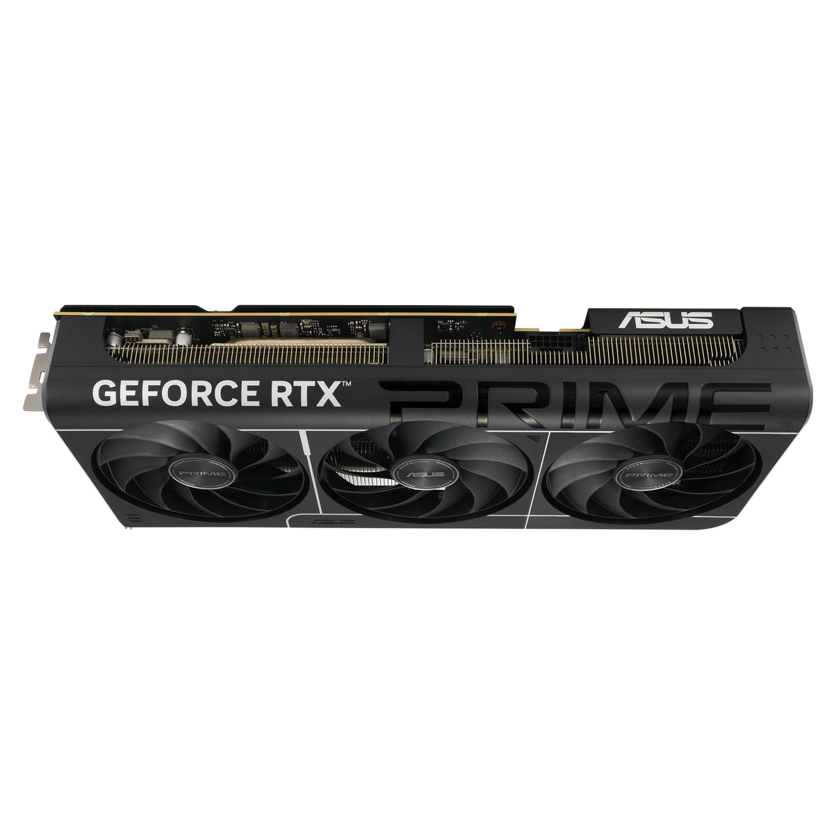 Czarna karta graficzna ASUS GeForce RTX 3080 z trzema wentylatorami, na białym tle.