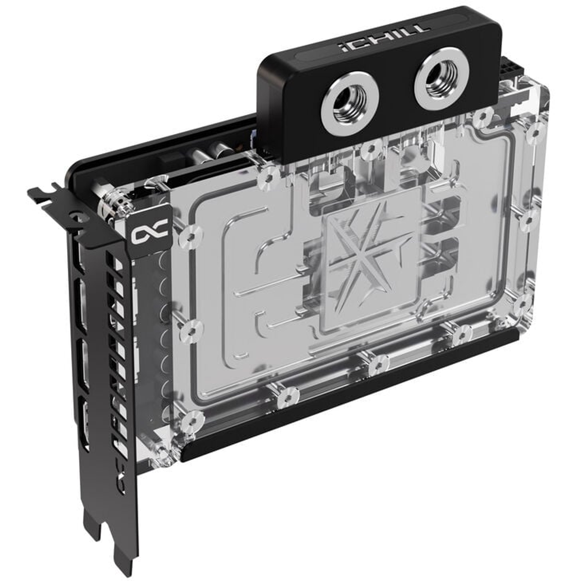Srebrny element chłodzenia wodnego do komputera.