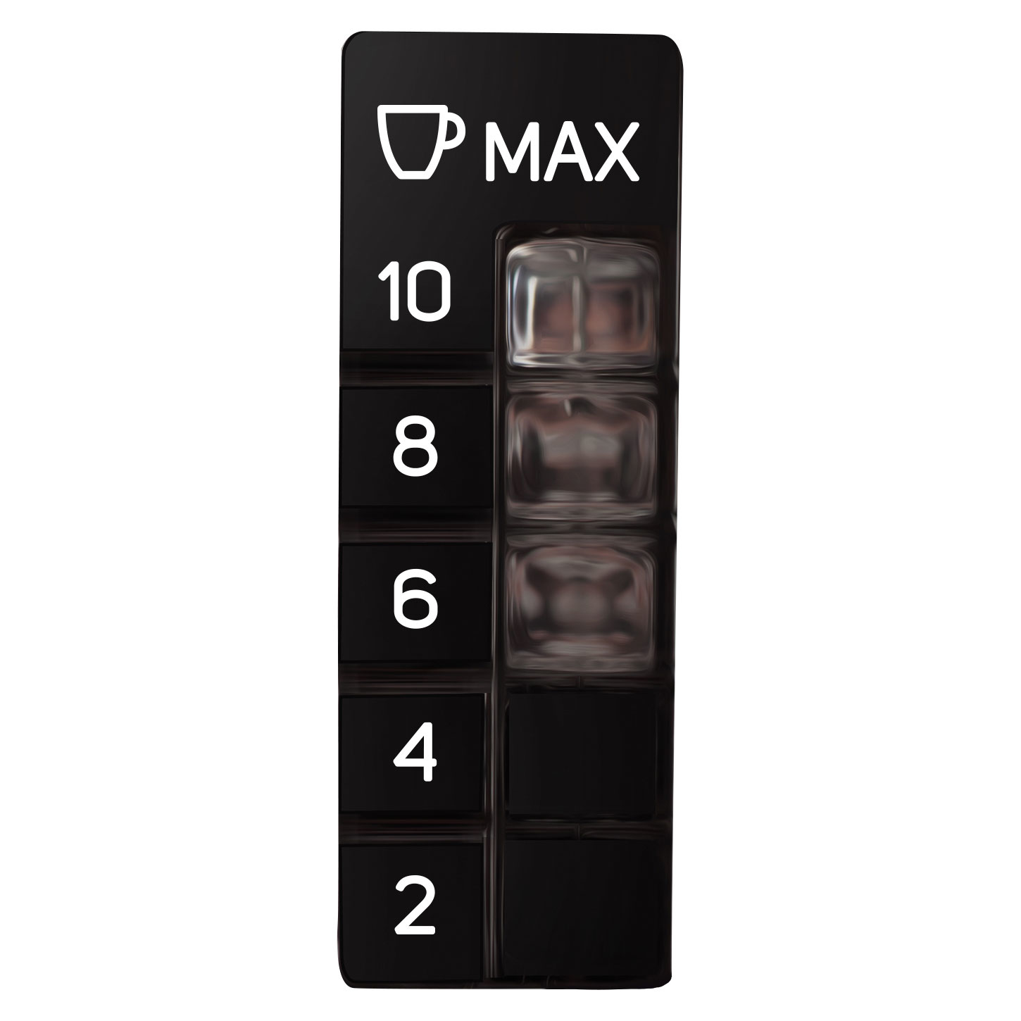 Panel ekspresu do kawy z ustawieniami filiżanek, od 2 do 10, słowo MAX.