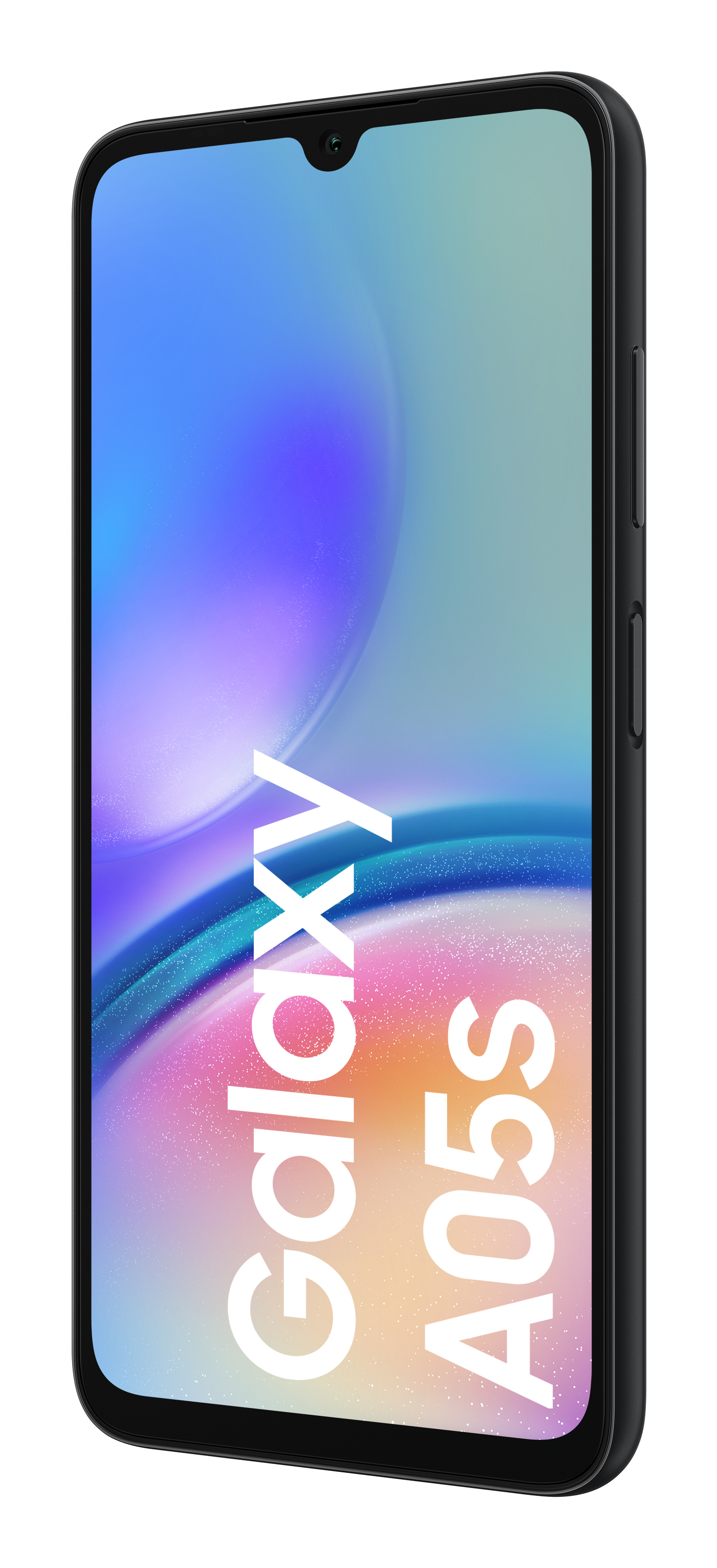 Czarny telefon z ekranem wyświetlającym kolorowe abstrakcyjne tło.