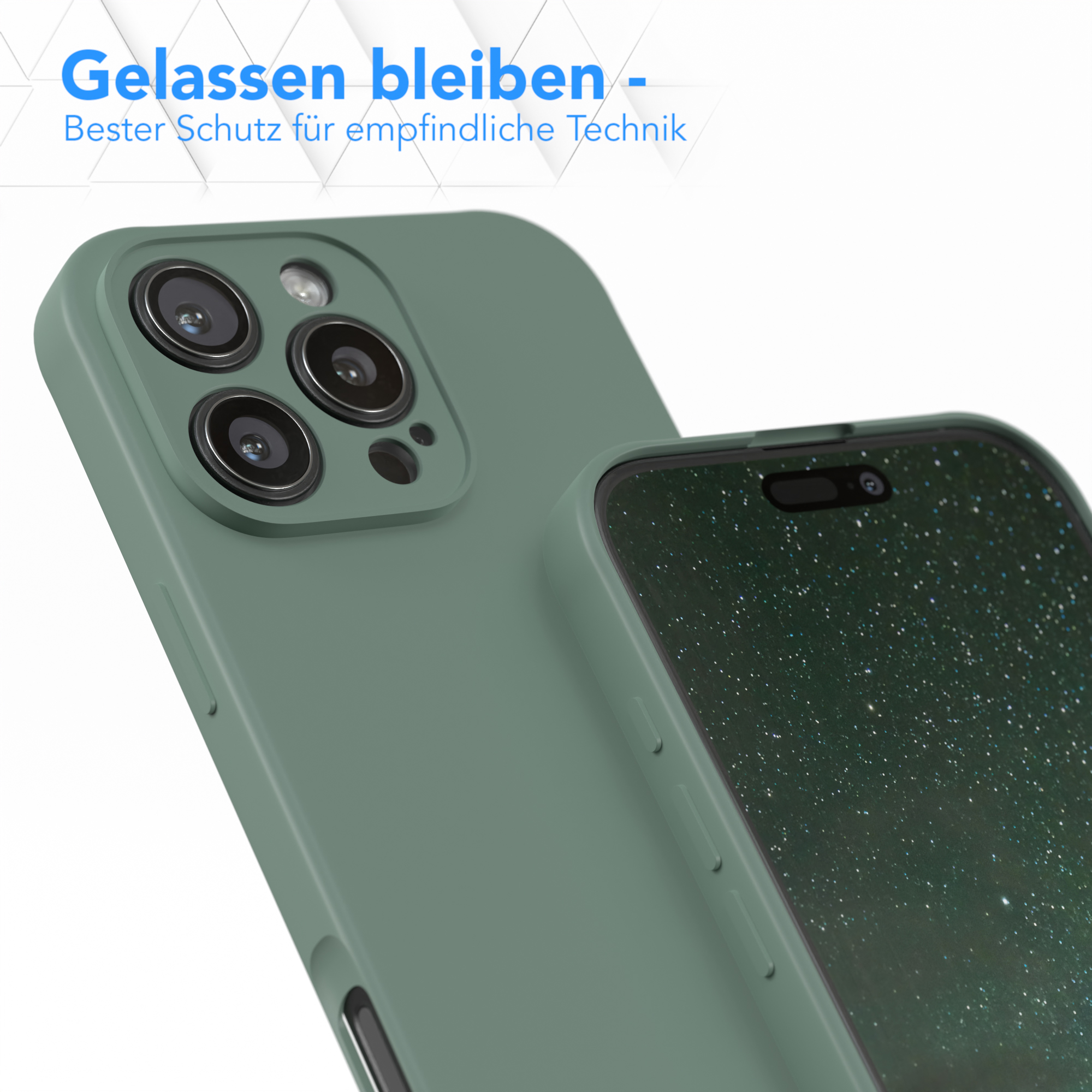Eine grüne Handyhülle mit einem Telefon darin.