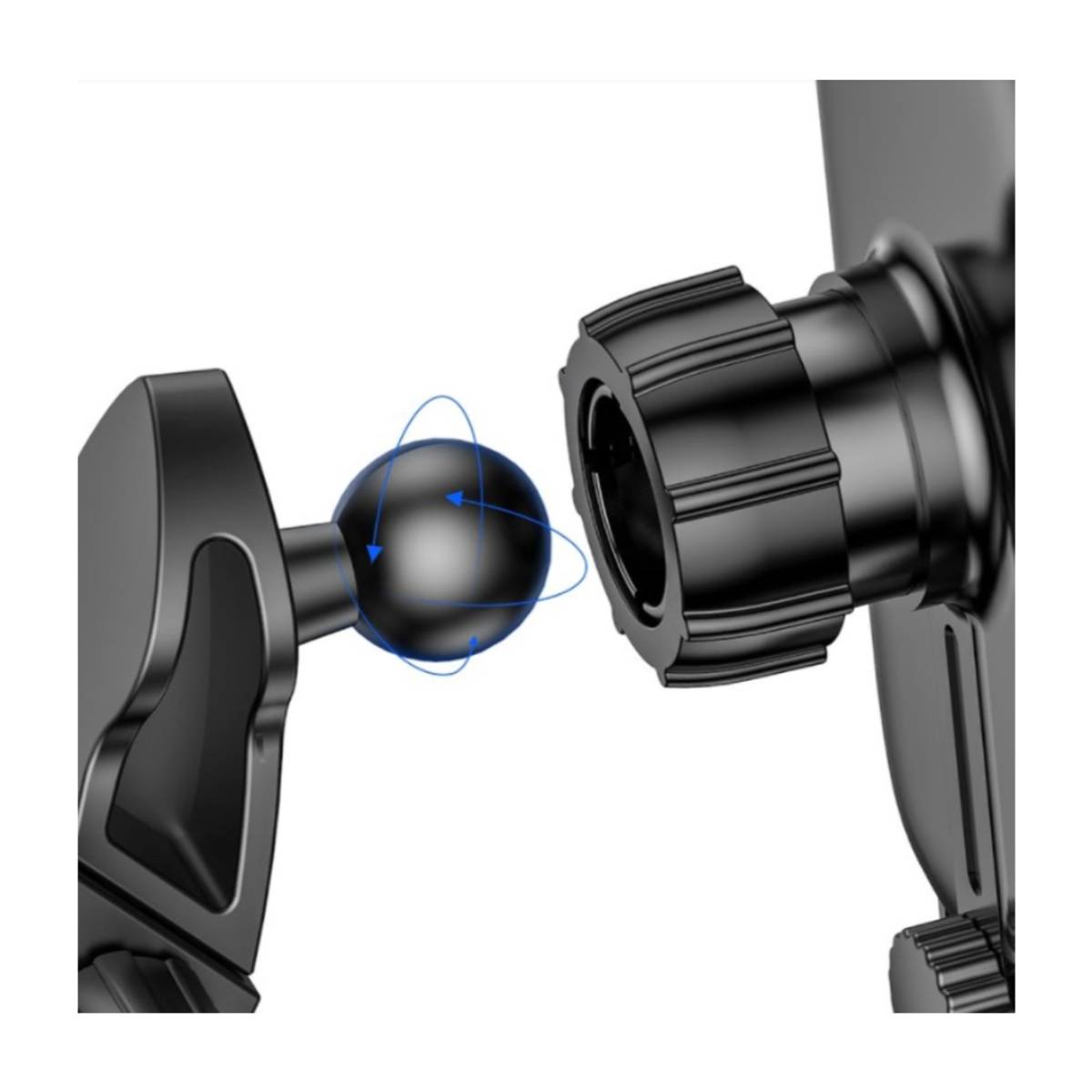 Czarny uchwyt samochodowy na telefon z przegubem kulowym.