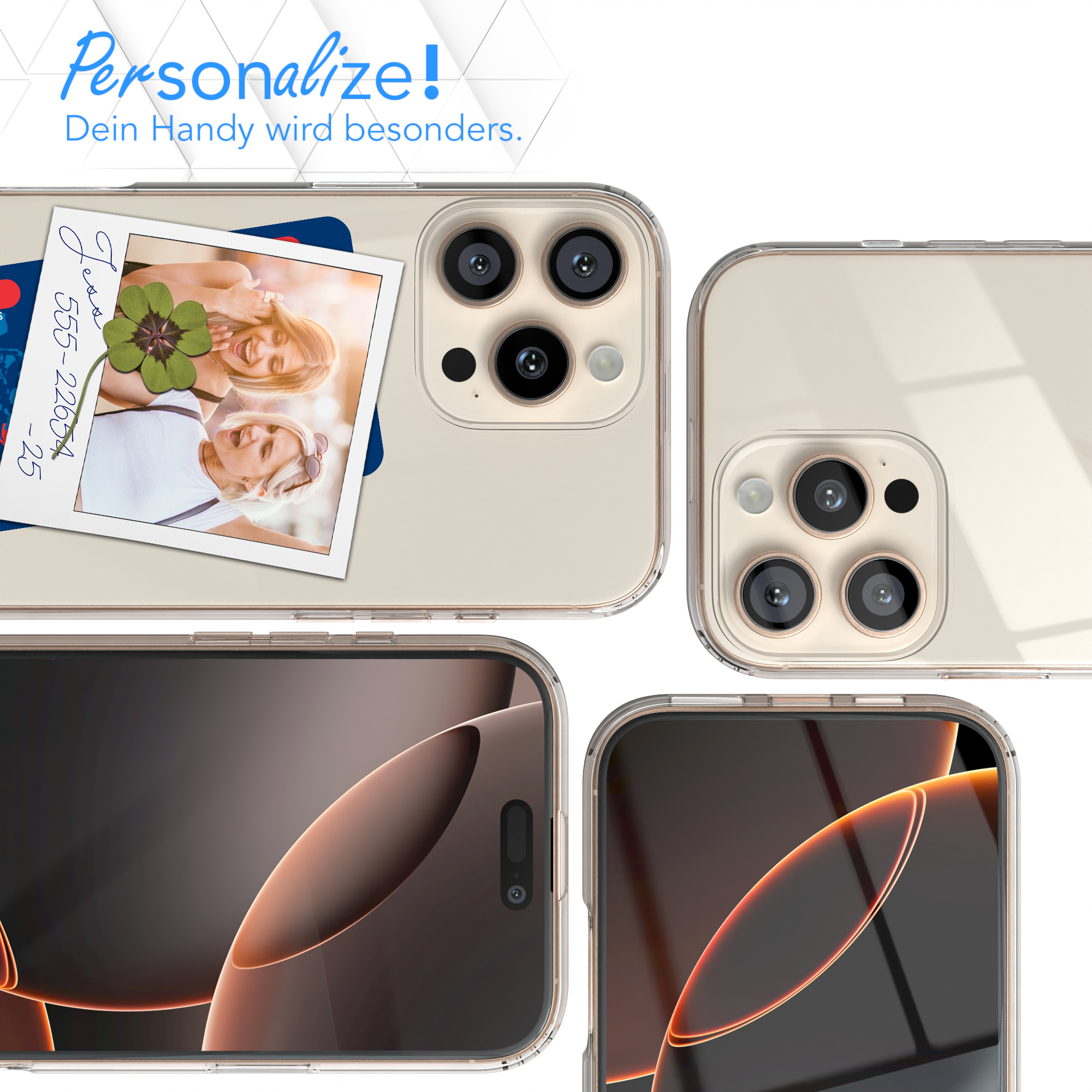 Handyhülle mit Foto, Karten, Kameraausschnitten. Personalisierung.