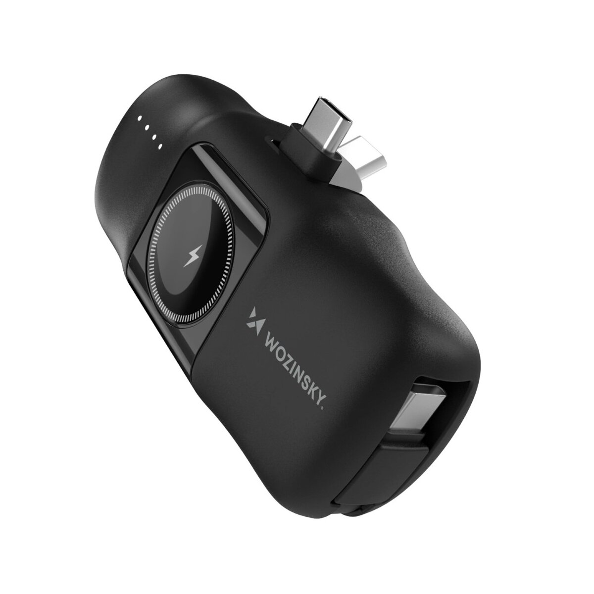 Czarna ładowarka przenośna z różnymi portami i marką "WOZINSKY".