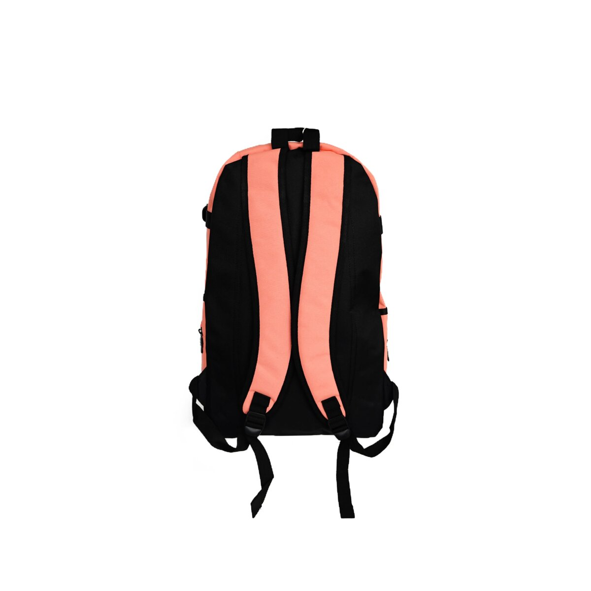 Rucksack, schwarz mit pinken Trägern und Akzenten. Er befindet sich auf weißem Hintergrund.