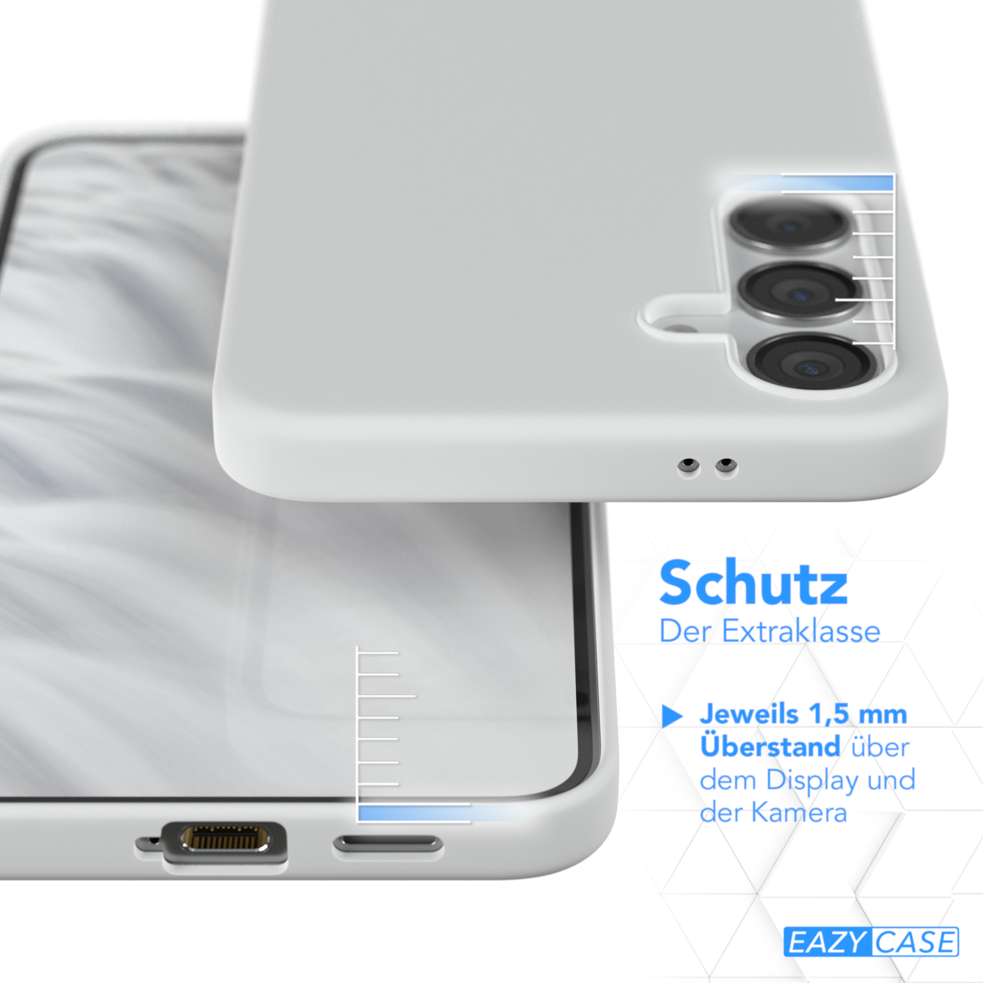 Weiße Handyhülle über einem Telefon.