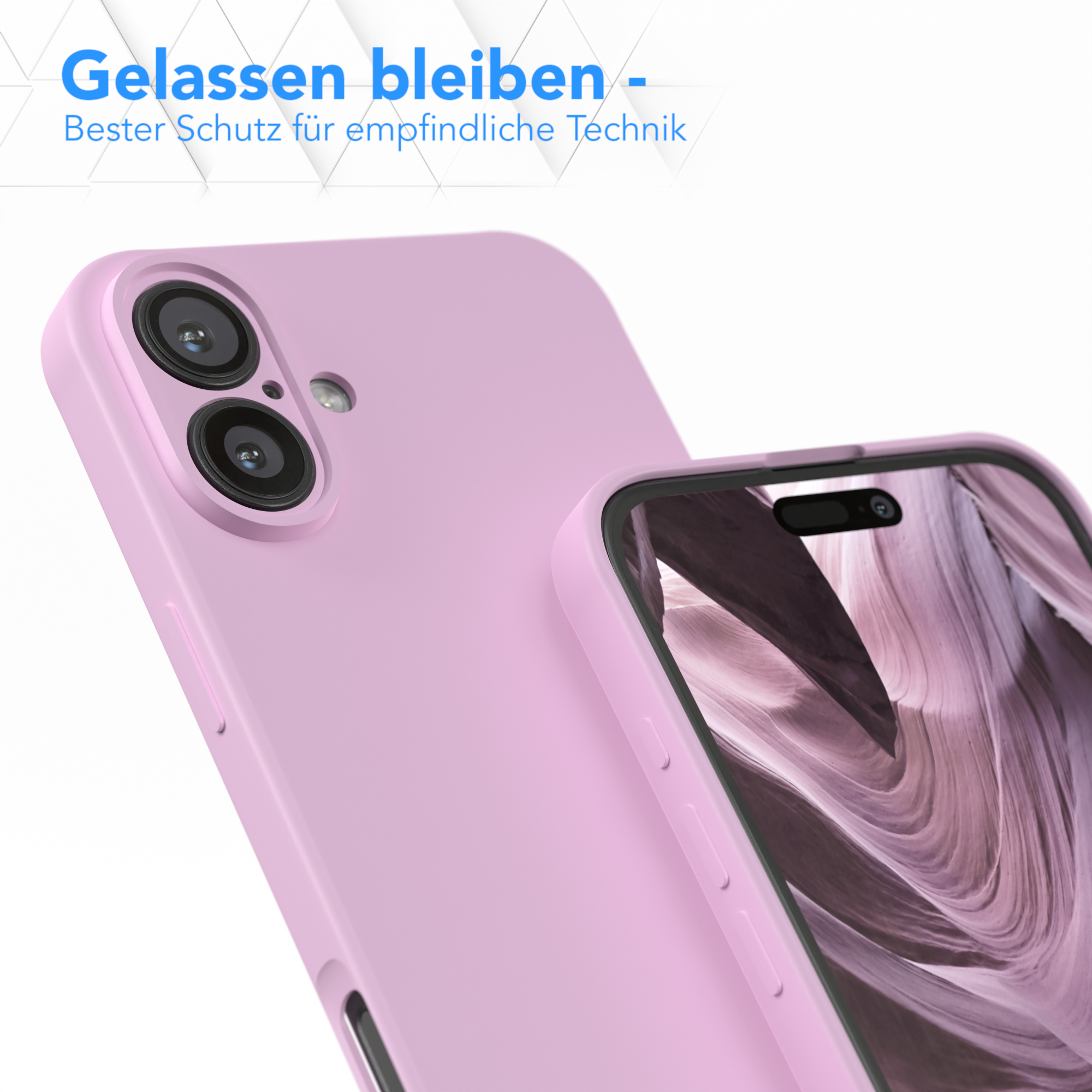 Nahaufnahme von zwei rosa Handyhüllen, eine bedeckt ein Telefon.