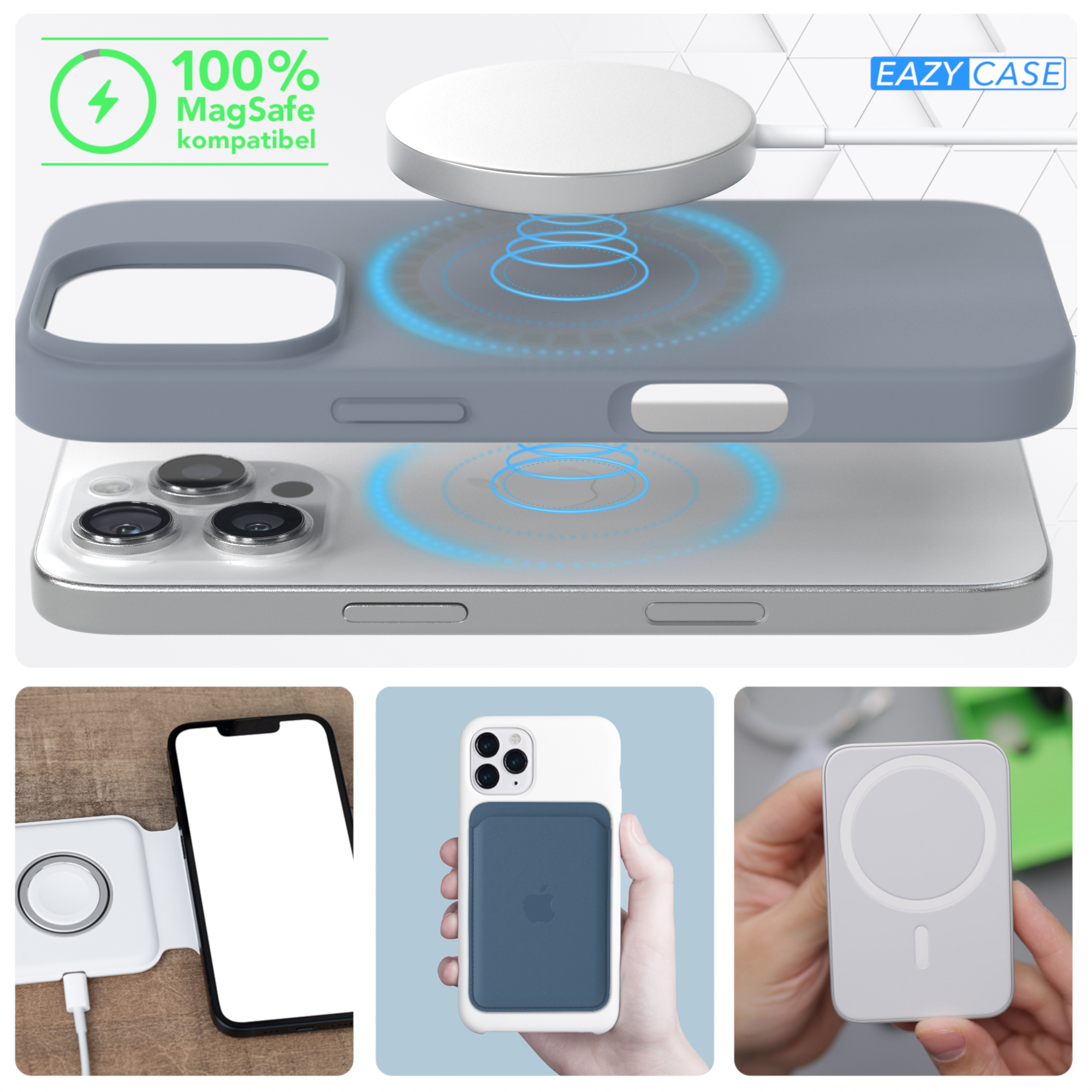 Handyhülle mit Ladepad und MagSafe-Funktionen. Mehrere verwandte Bilder unten.
