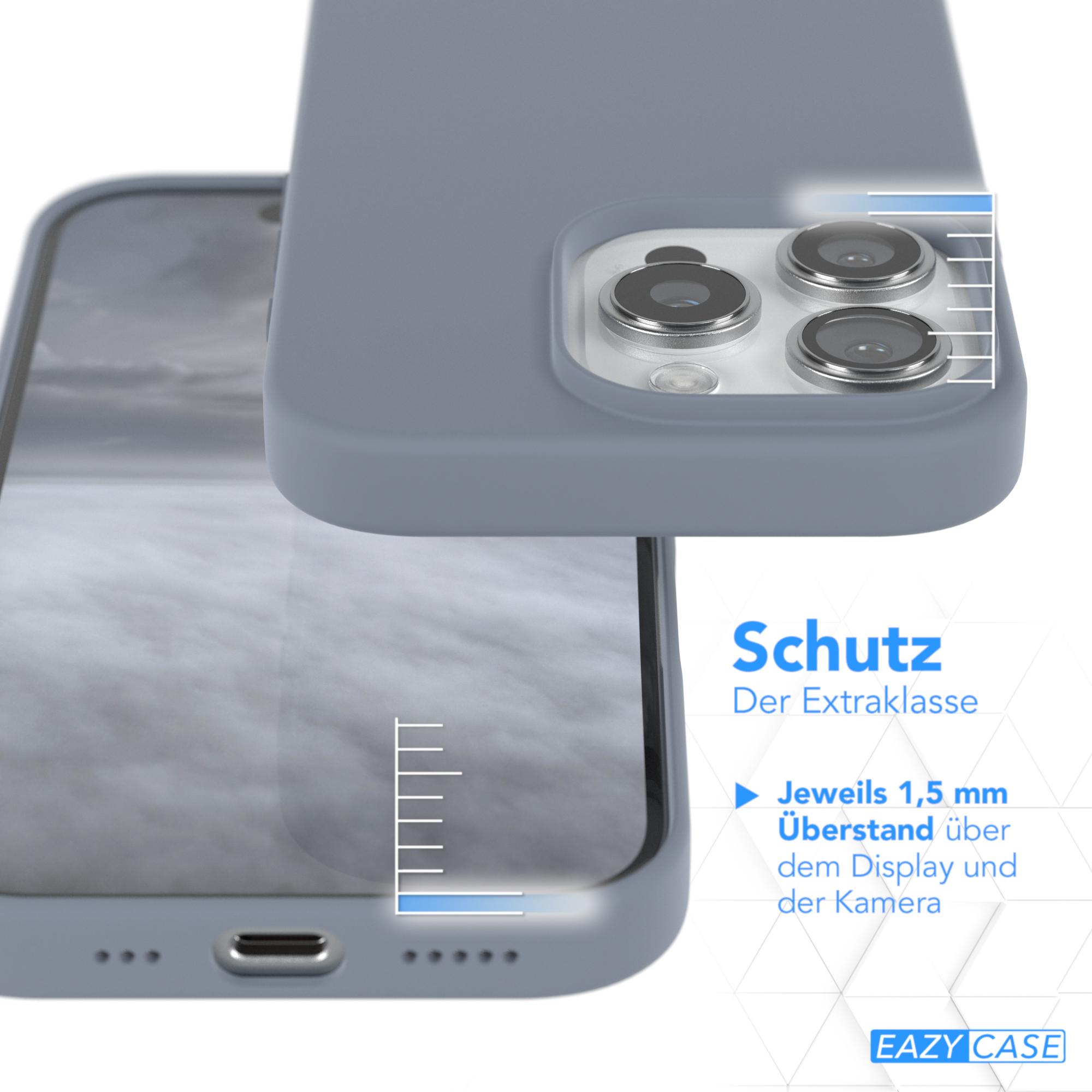 Handyhülle mit erhöhten Rändern über Display und Kamera.