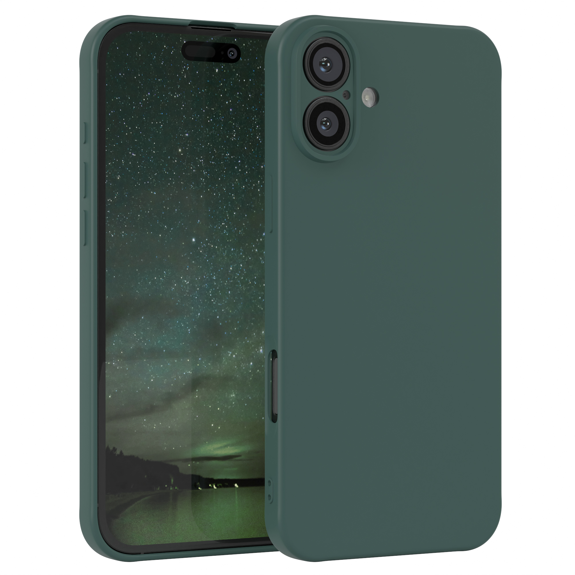 Eine grüne Handyhülle mit einem Telefon darin.