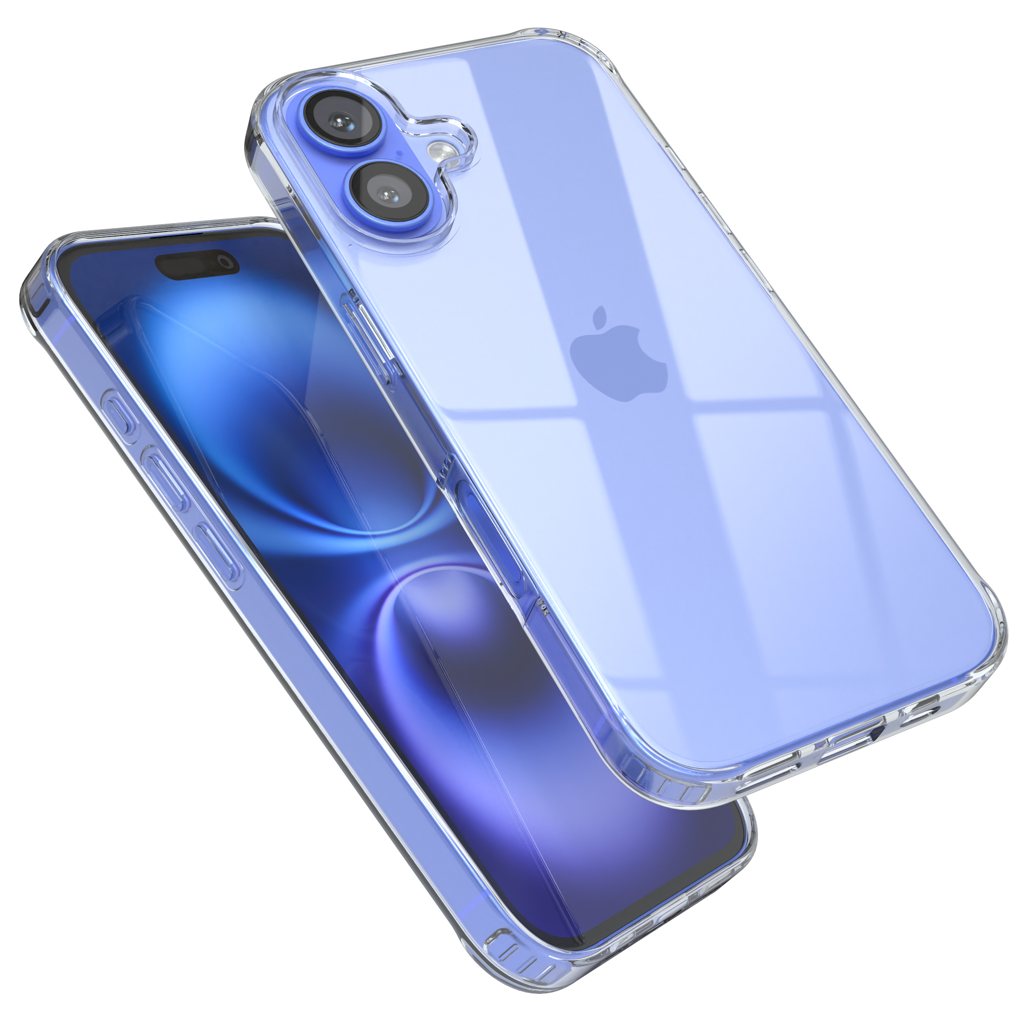 Zwei Telefone in transparenten blauen Hüllen. Eines abgewinkelt, um den Bildschirm anzuzeigen.