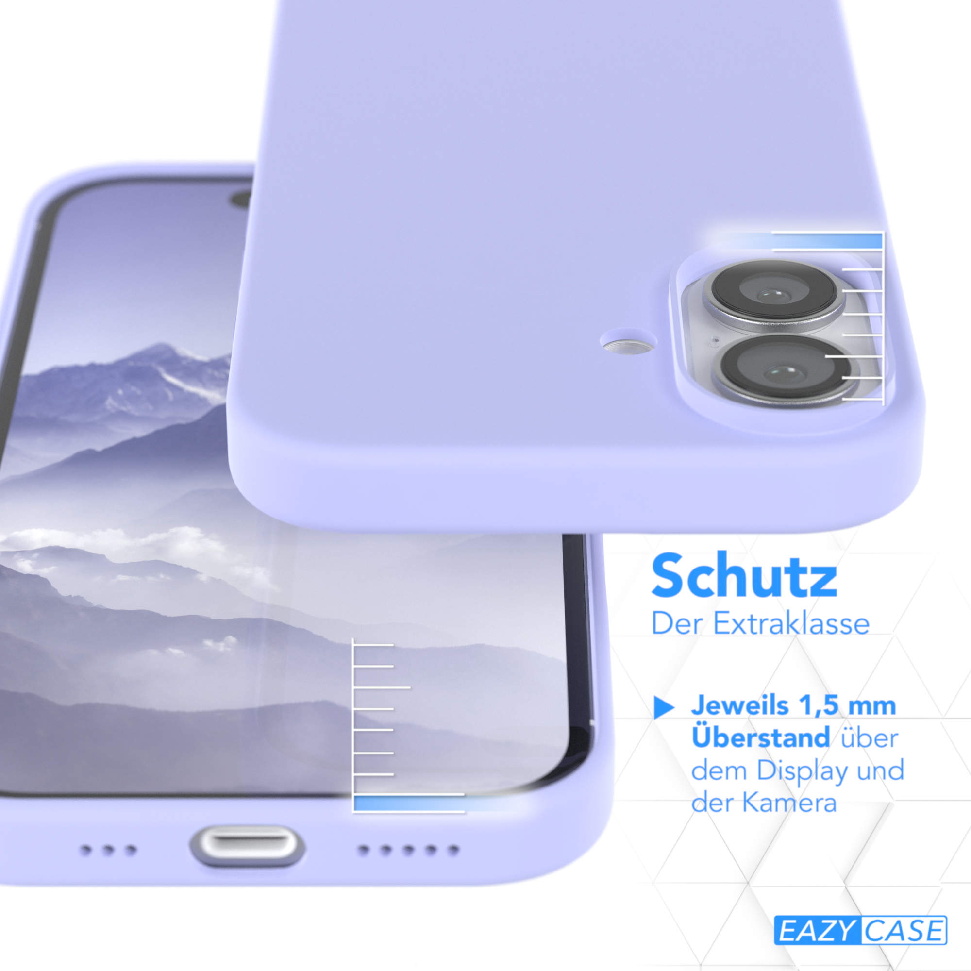 Eine Nahaufnahme einer Telefonhülle, die ein Telefon schützt. Text deutet auf zusätzlichen Schutz hin.