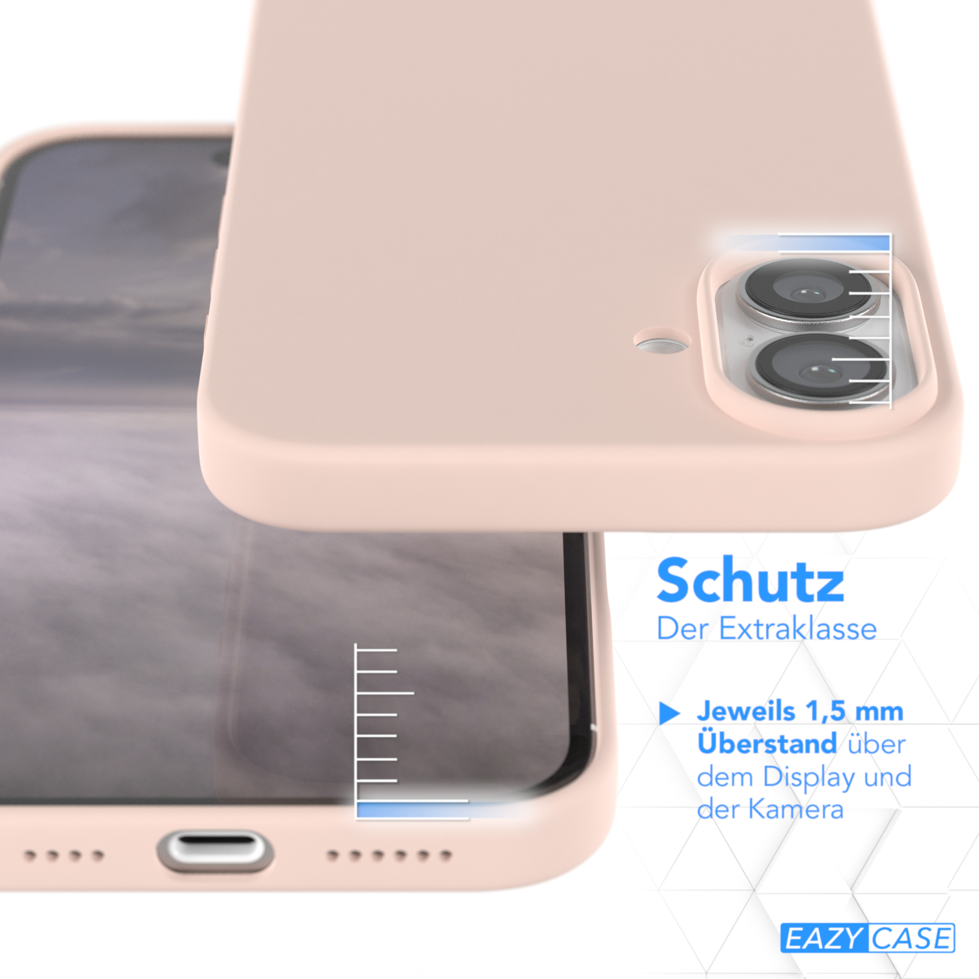 Eine Handyhülle wird angezeigt, die den Display- und Kameraschutz zeigt.