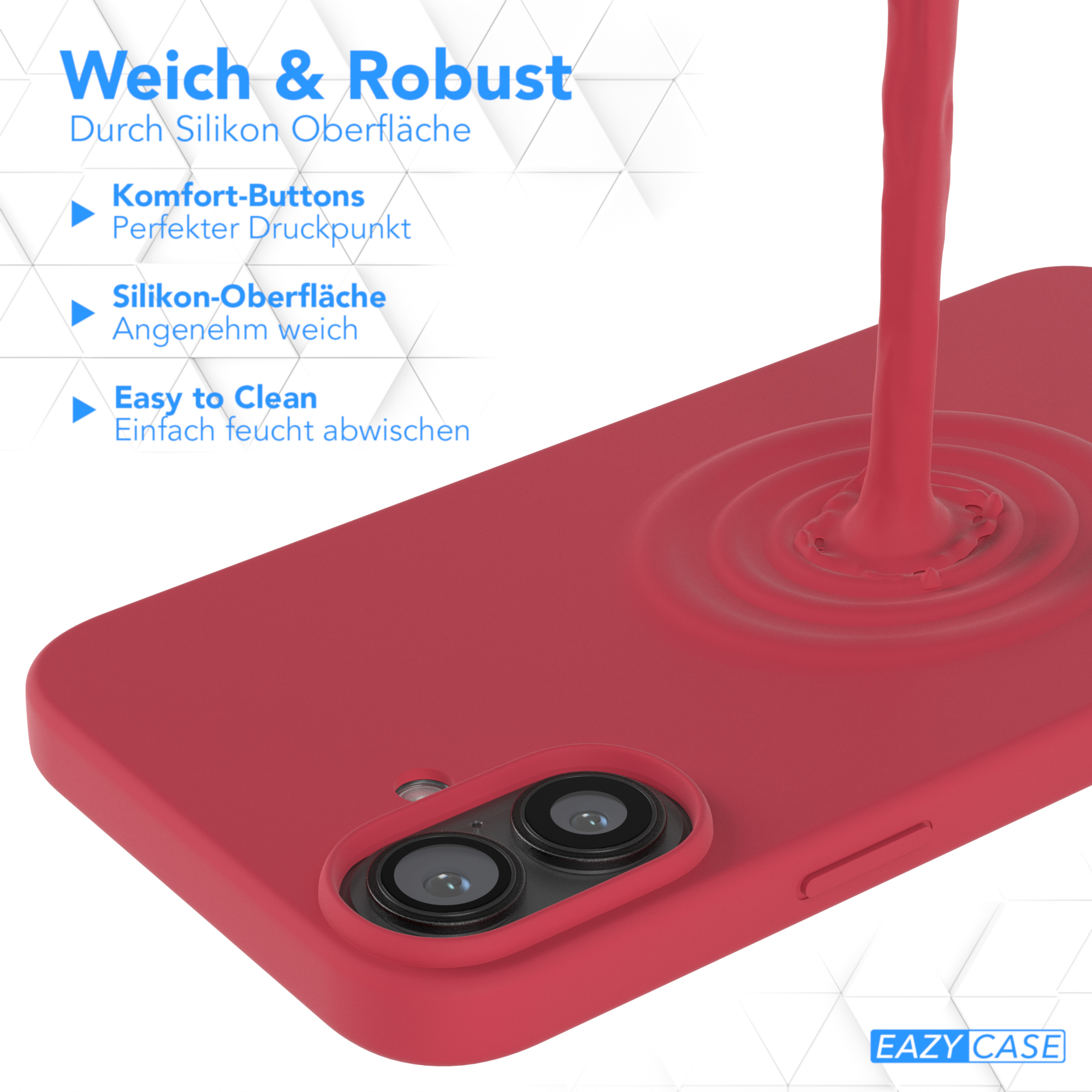 Eine rote Handyhülle mit einem Telefon, mit Silikonoberfläche und komfortablen Knöpfen.