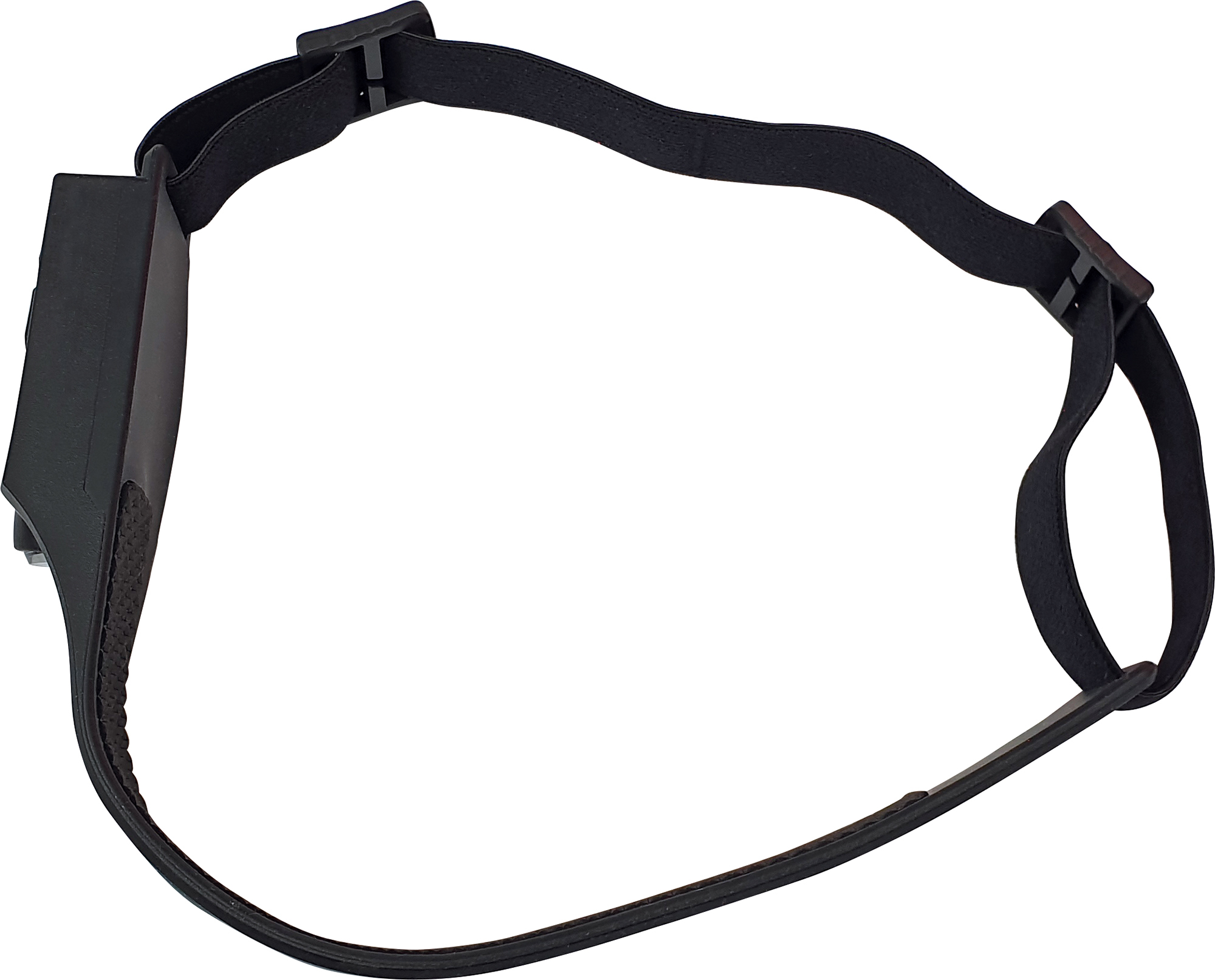 Ein schwarzes VR-Headset mit Kopfband. Das Band besteht aus elastischem Material.