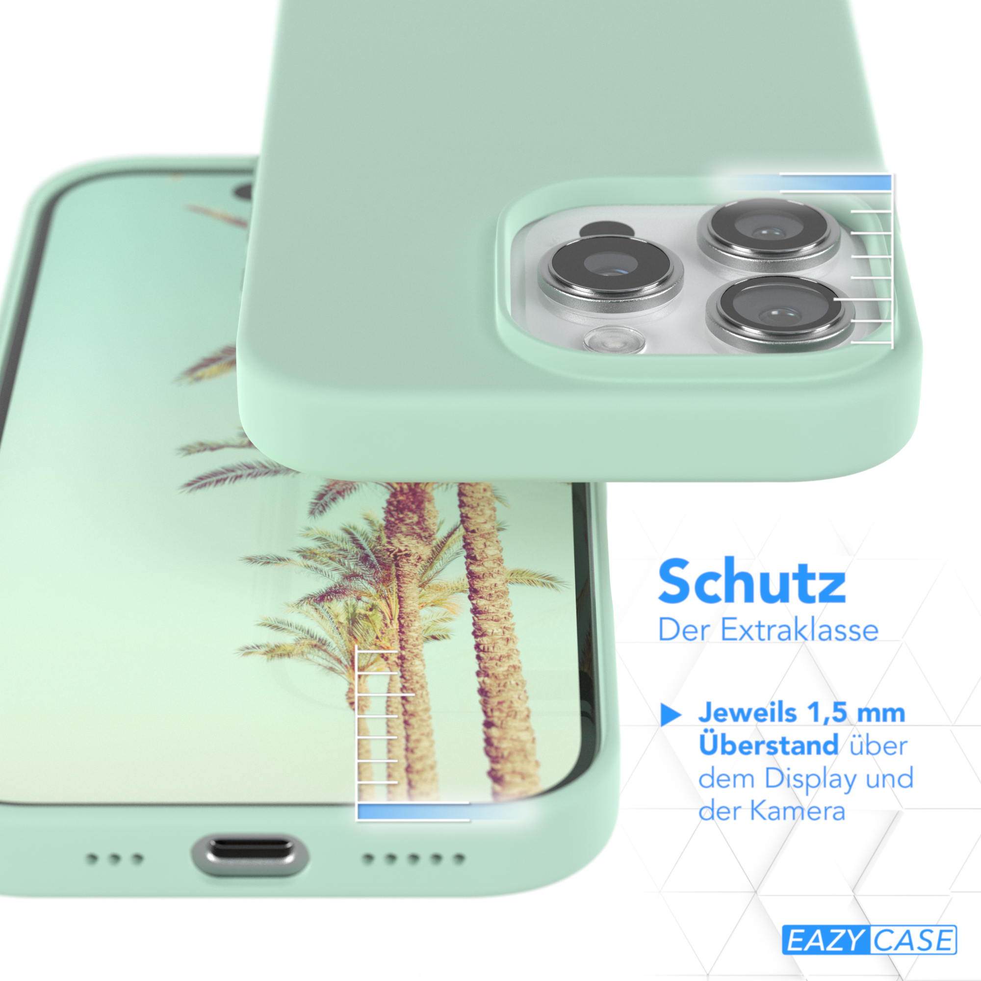 Handyhülle, mintgrün, schützt Display und Kamera. 1,5 mm Überstand.