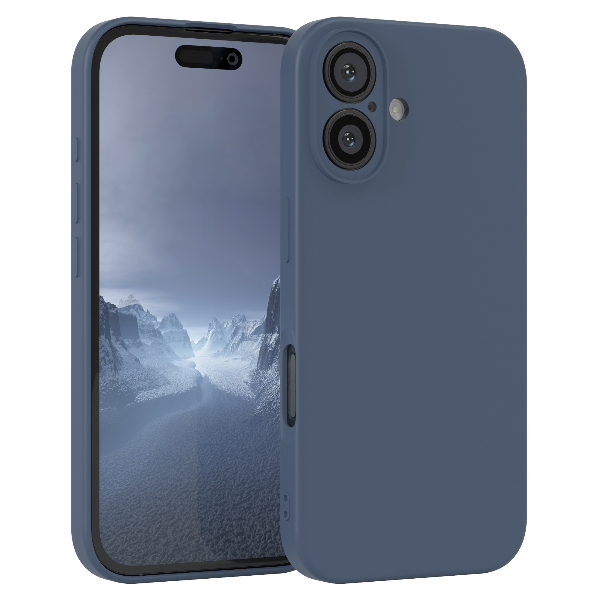 Zwei Telefone in blauen Hüllen. Eines aufrecht, das andere liegend.
