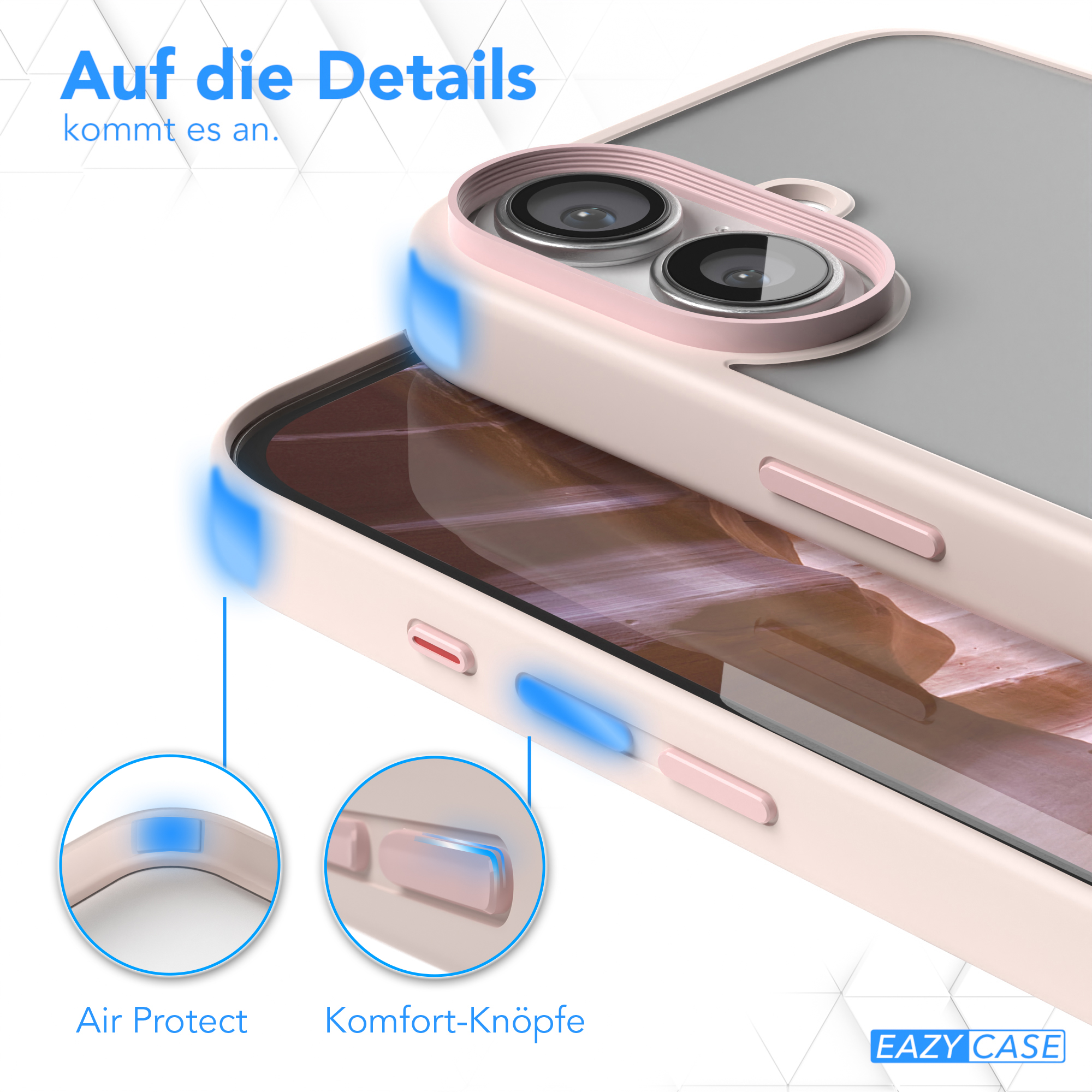 Nahaufnahme der Handyhülle mit hervorgehobenen Knöpfen, zeigt Luftschutz.