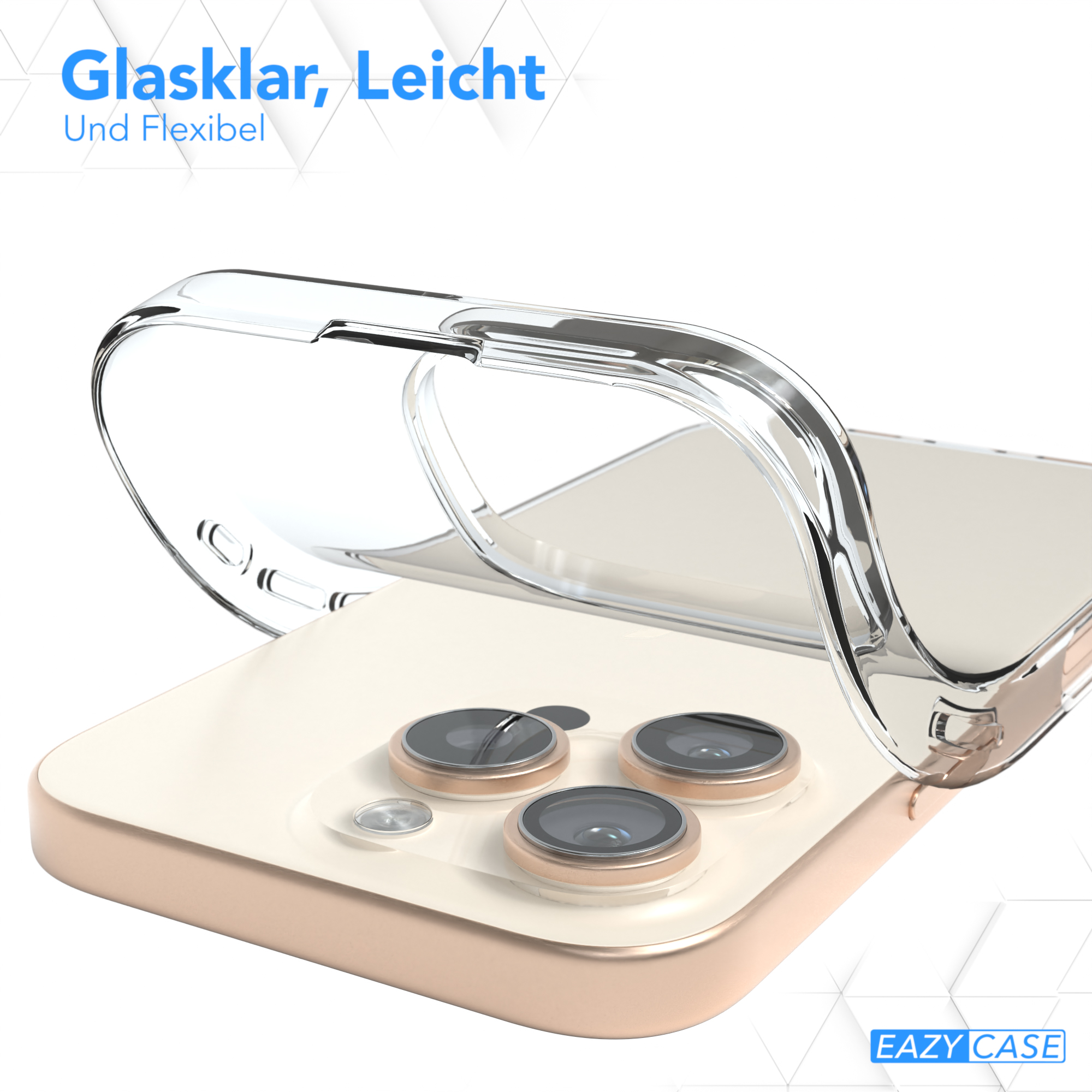 Transparente Handyhülle auf dem Telefon. Transparente Handyhülle über einem Telefon mit sichtbaren Kameralinsen.
