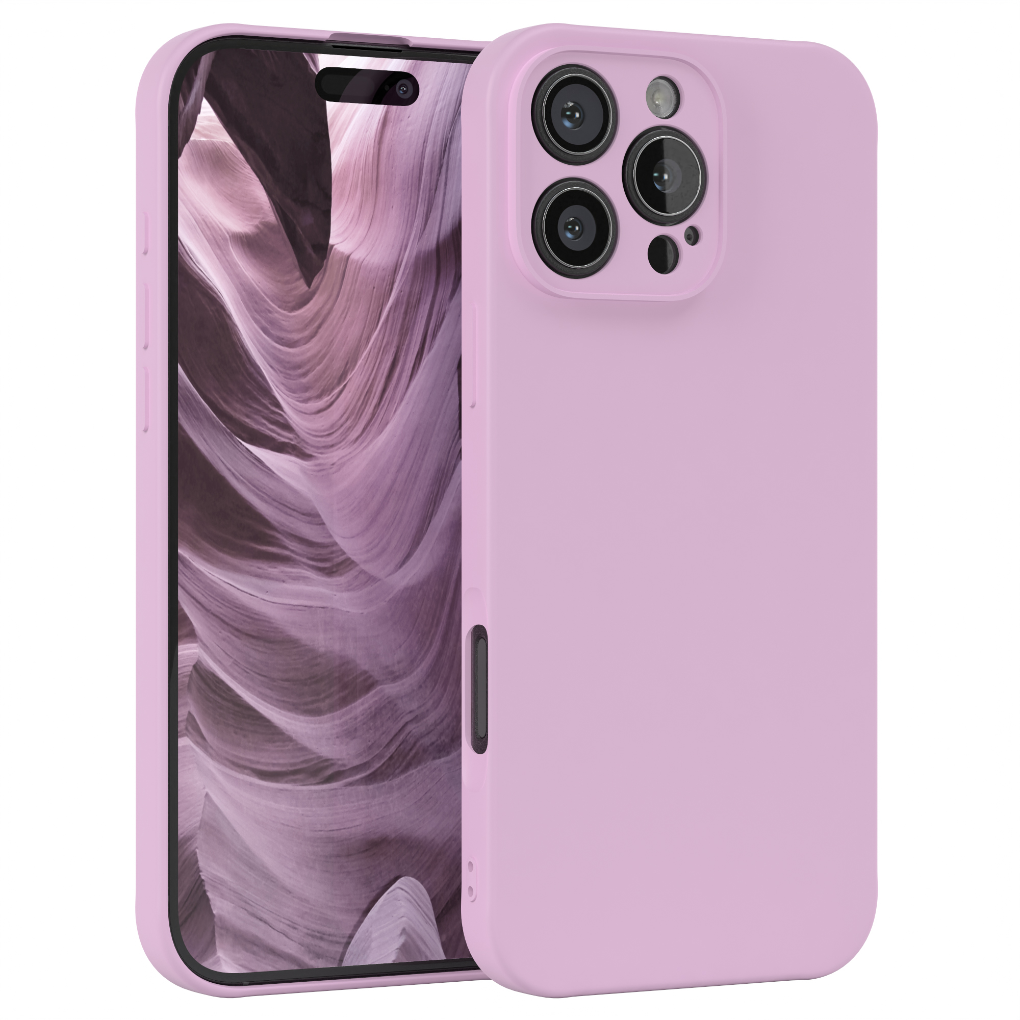 Rosa Handyhülle mit Telefon. Die Hülle bedeckt das Telefon bei geöffnetem Zustand.