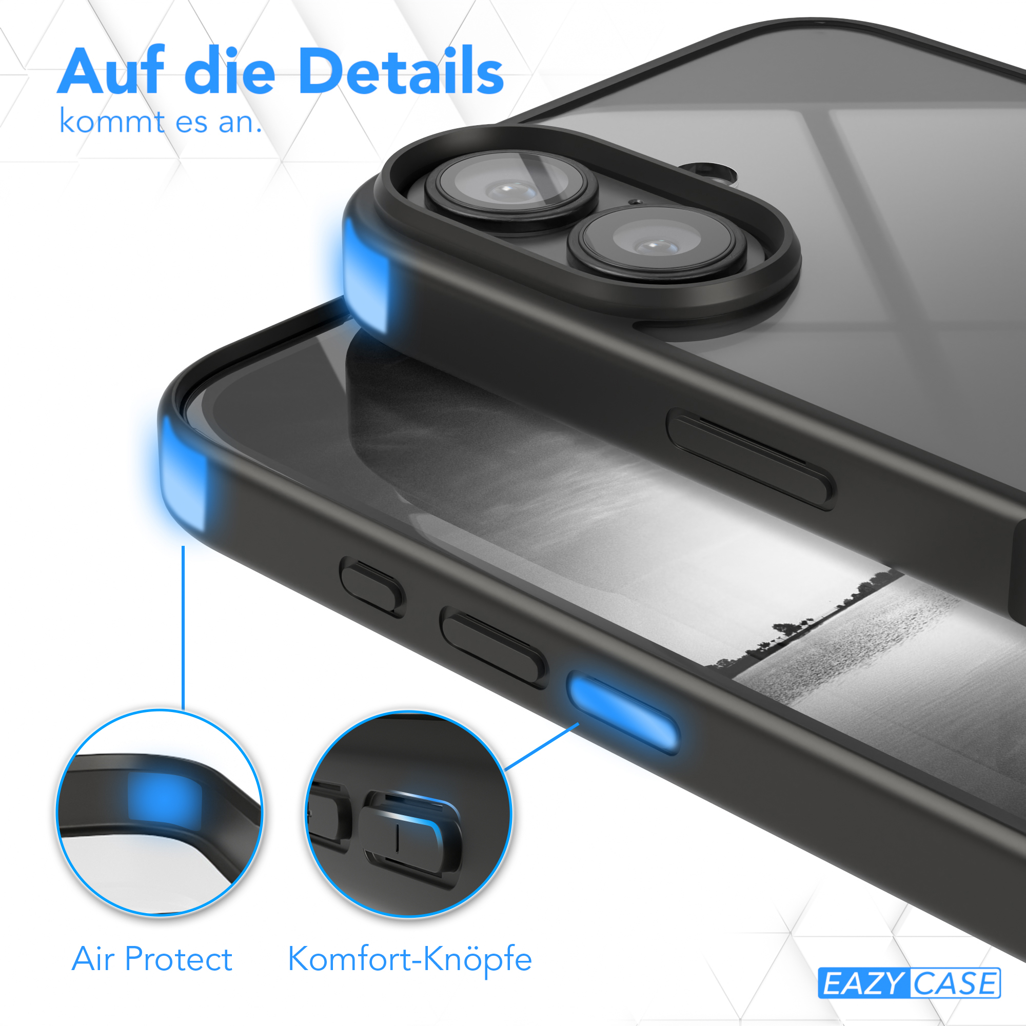 Nahaufnahme einer Handyhülle mit hervorgehobenen Tasten und Kanten.