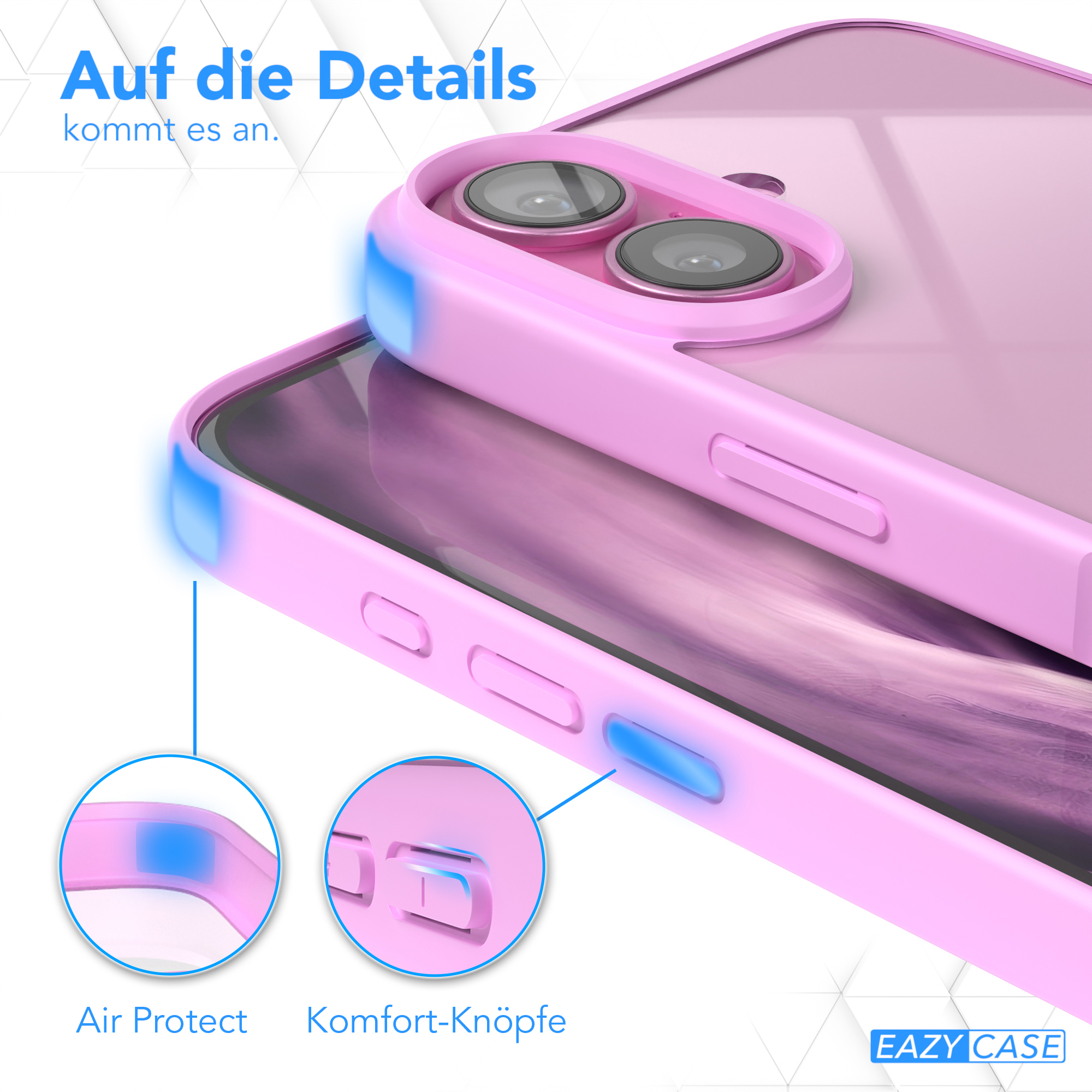 Rosa Handyhülle mit Telefon, Details der Tasten und des Schutzes.