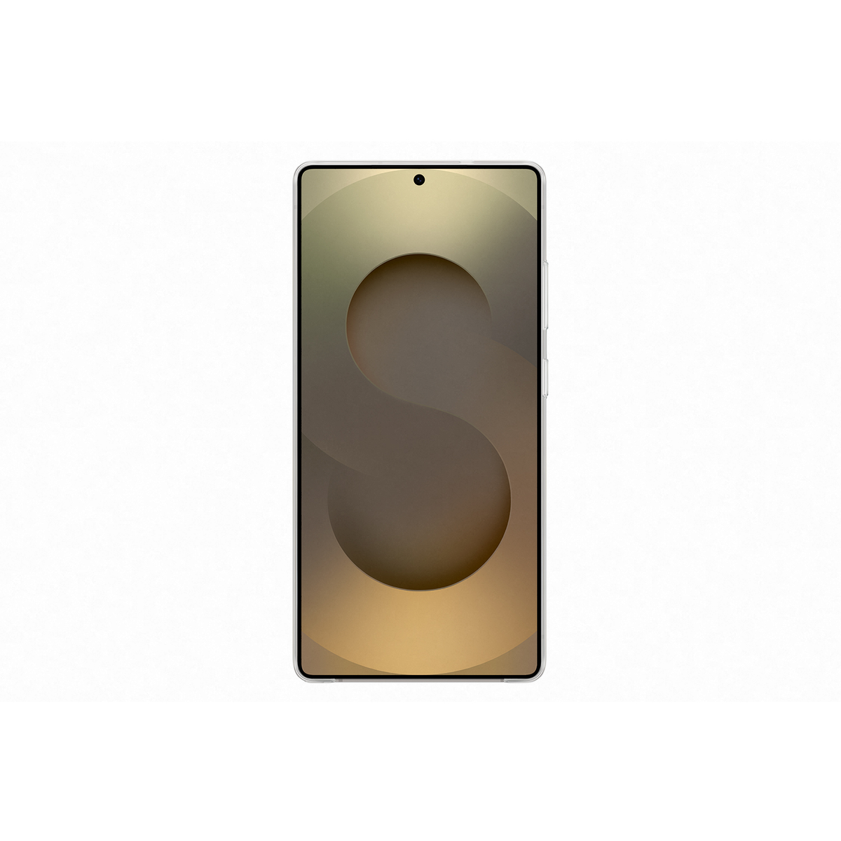 Smartphone avec un écran affichant un design abstrait marron et jaune. Design minimaliste, cadre blanc.