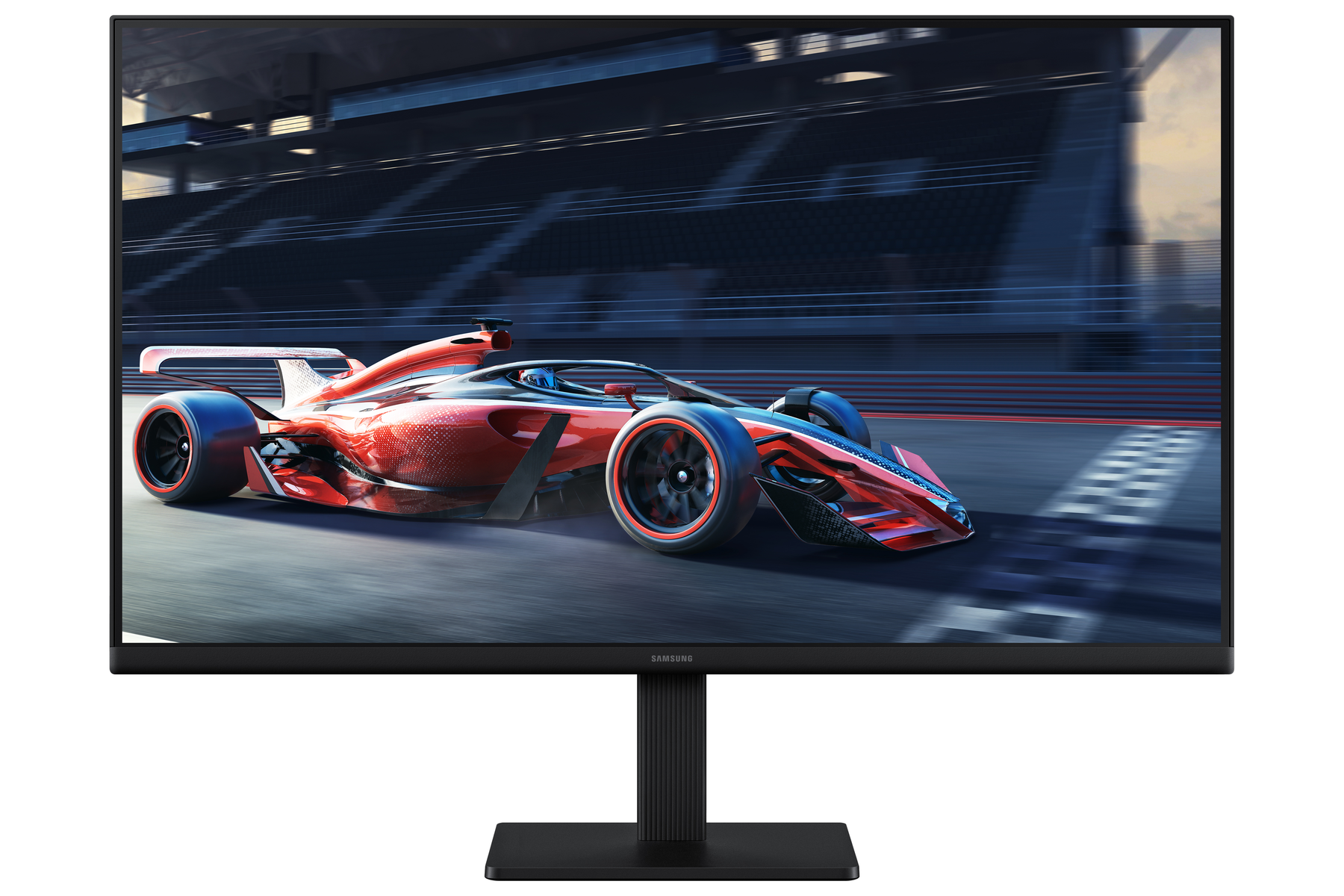 Een computermonitor die een raceauto op een circuit toont.