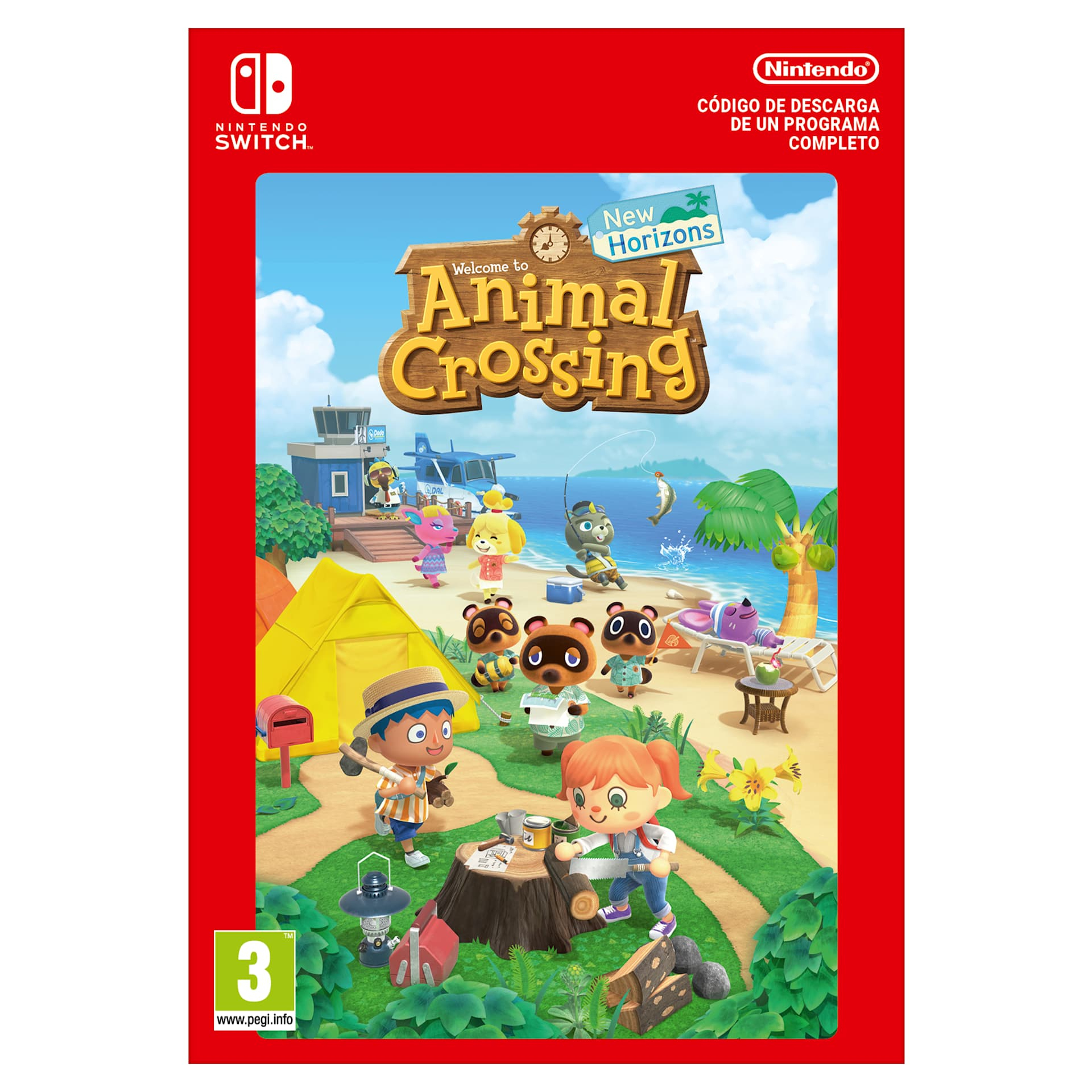 Pudełko z grą Nintendo Switch dla Animal Crossing: New Horizons, z postaciami z gry.
