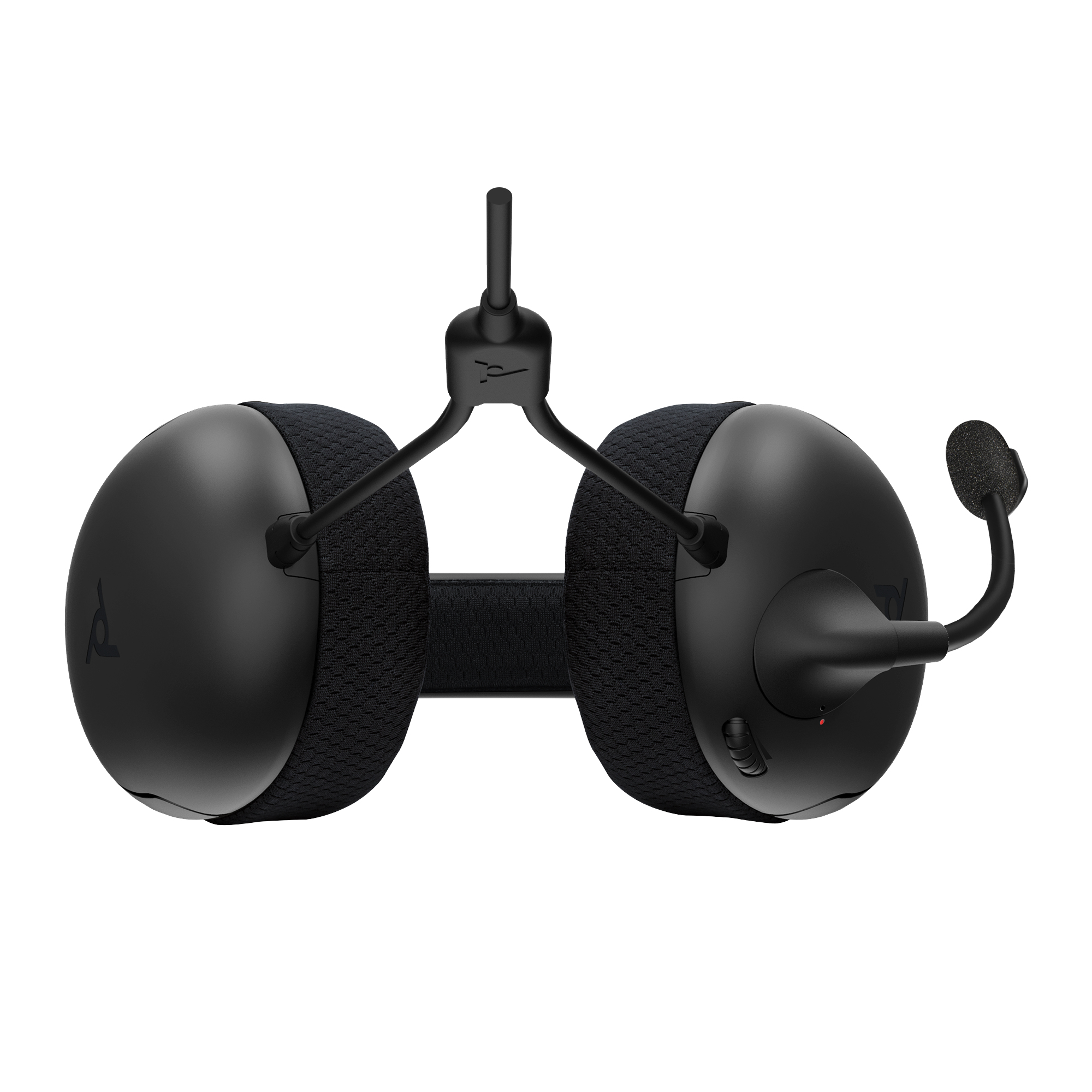 Czarne słuchawki dla graczy, widok z góry. Izolowane na białym tle.