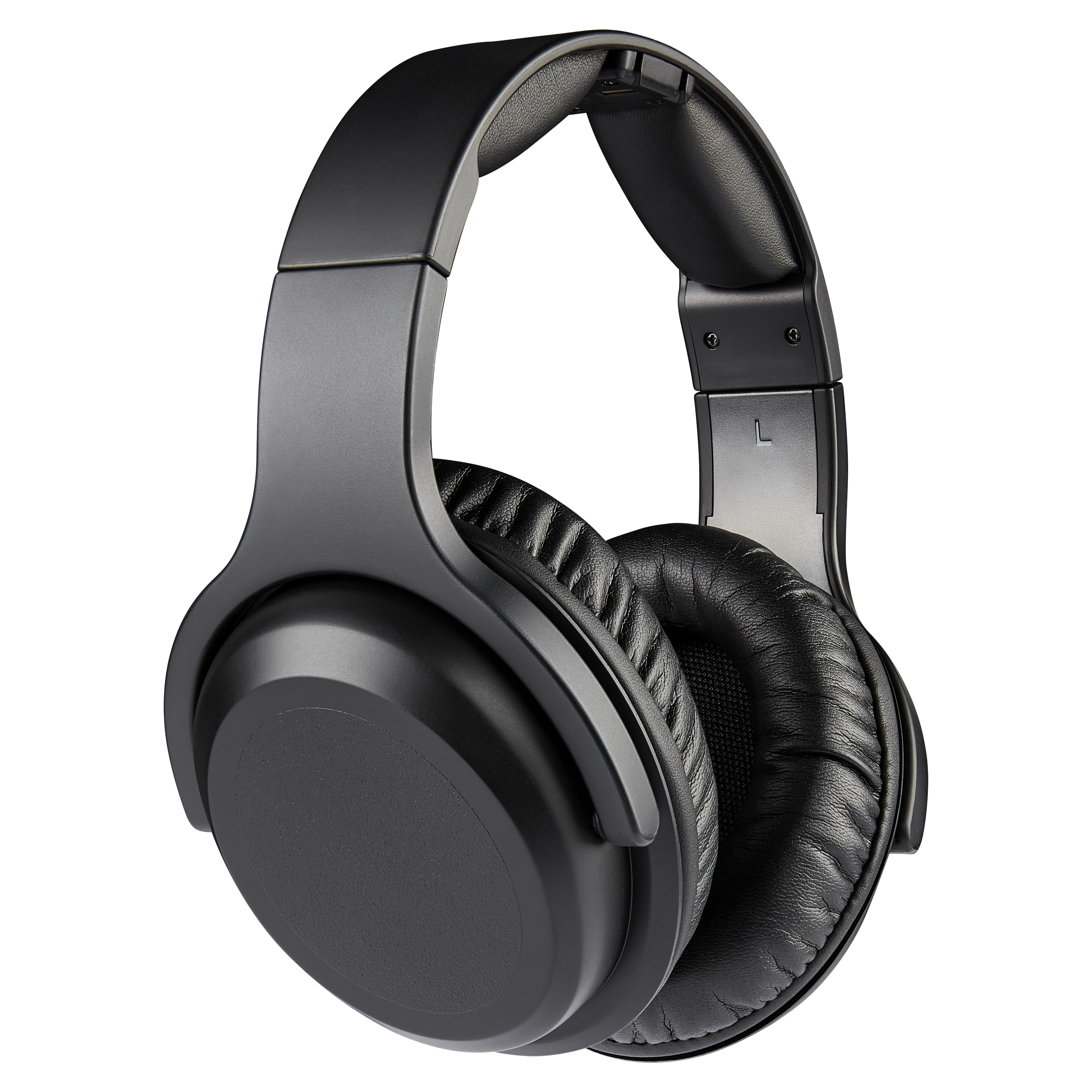 Schwarze Over-Ear-Kopfhörer vor weißem Hintergrund. Die Ohrmuscheln sind groß und rund.