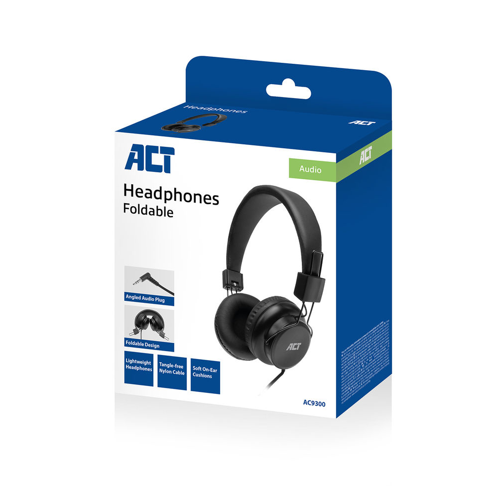 Boîte de casque pliable noir. Prise audio coudée, design pliable et coussinets doux.