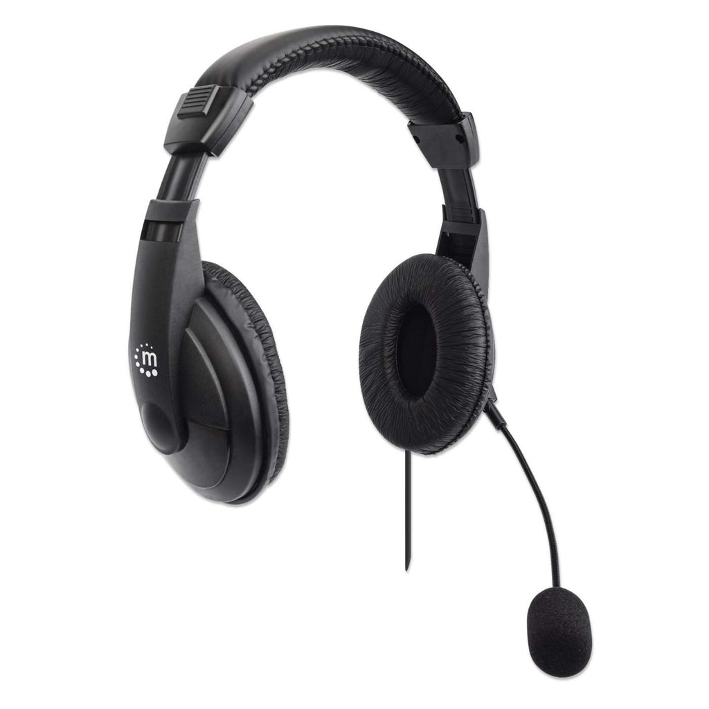 Cuffie nere con microfono e cuscinetti auricolari.