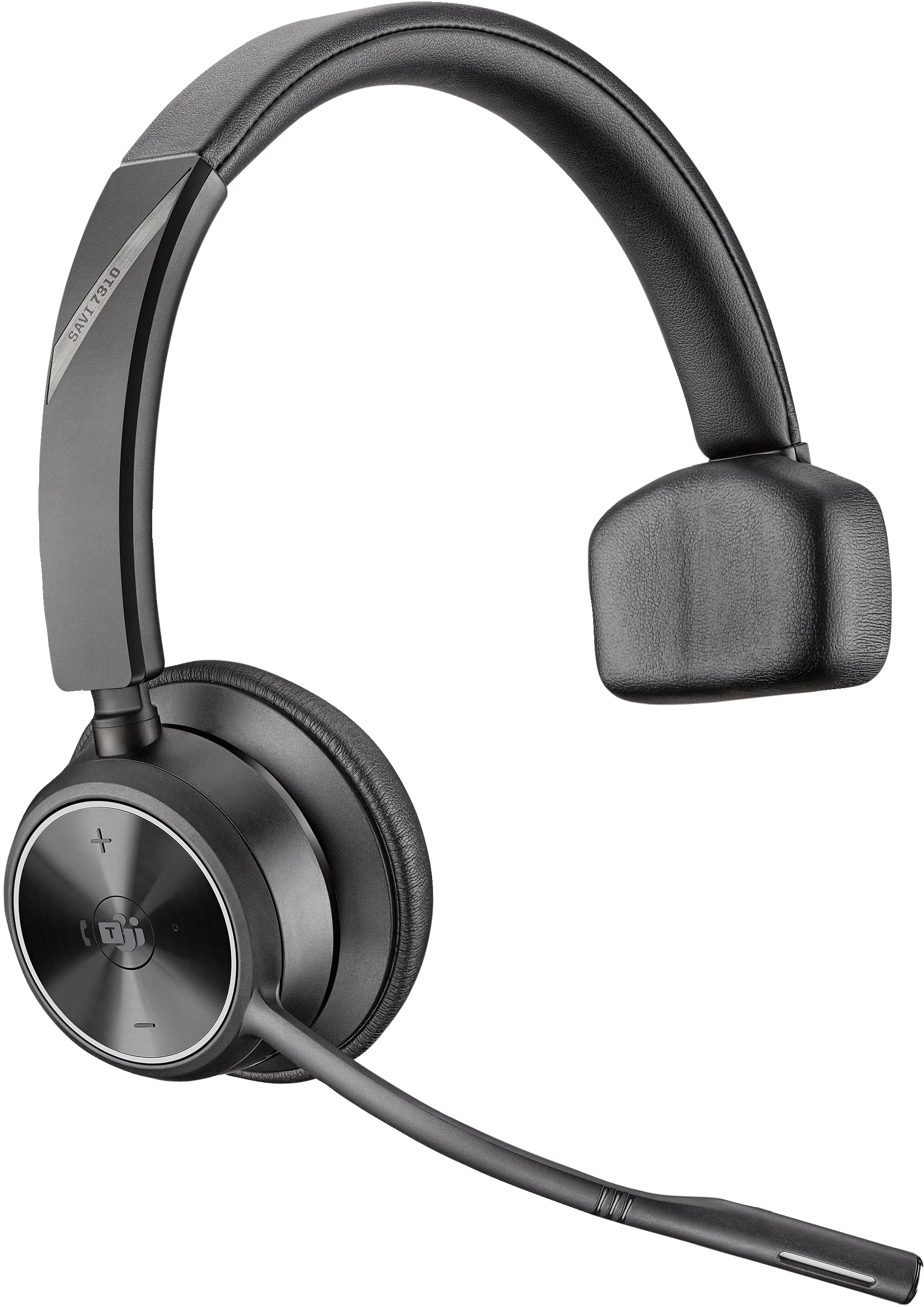 Cuffie wireless, grigio scuro, con microfono e controlli sull'auricolare.