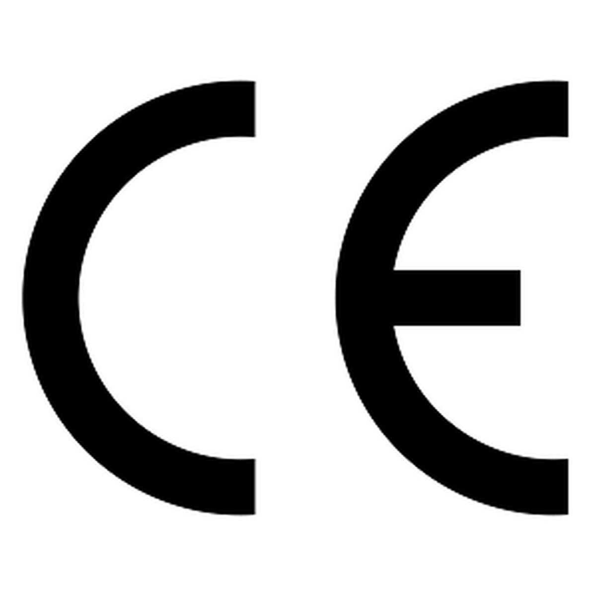 Znak CE, w kolorze czarnym, z literami C i E.