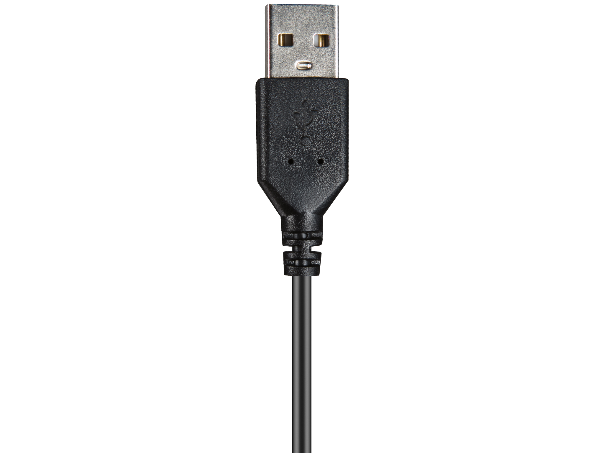Czarny kabel USB z wtyczką USB na białym tle.