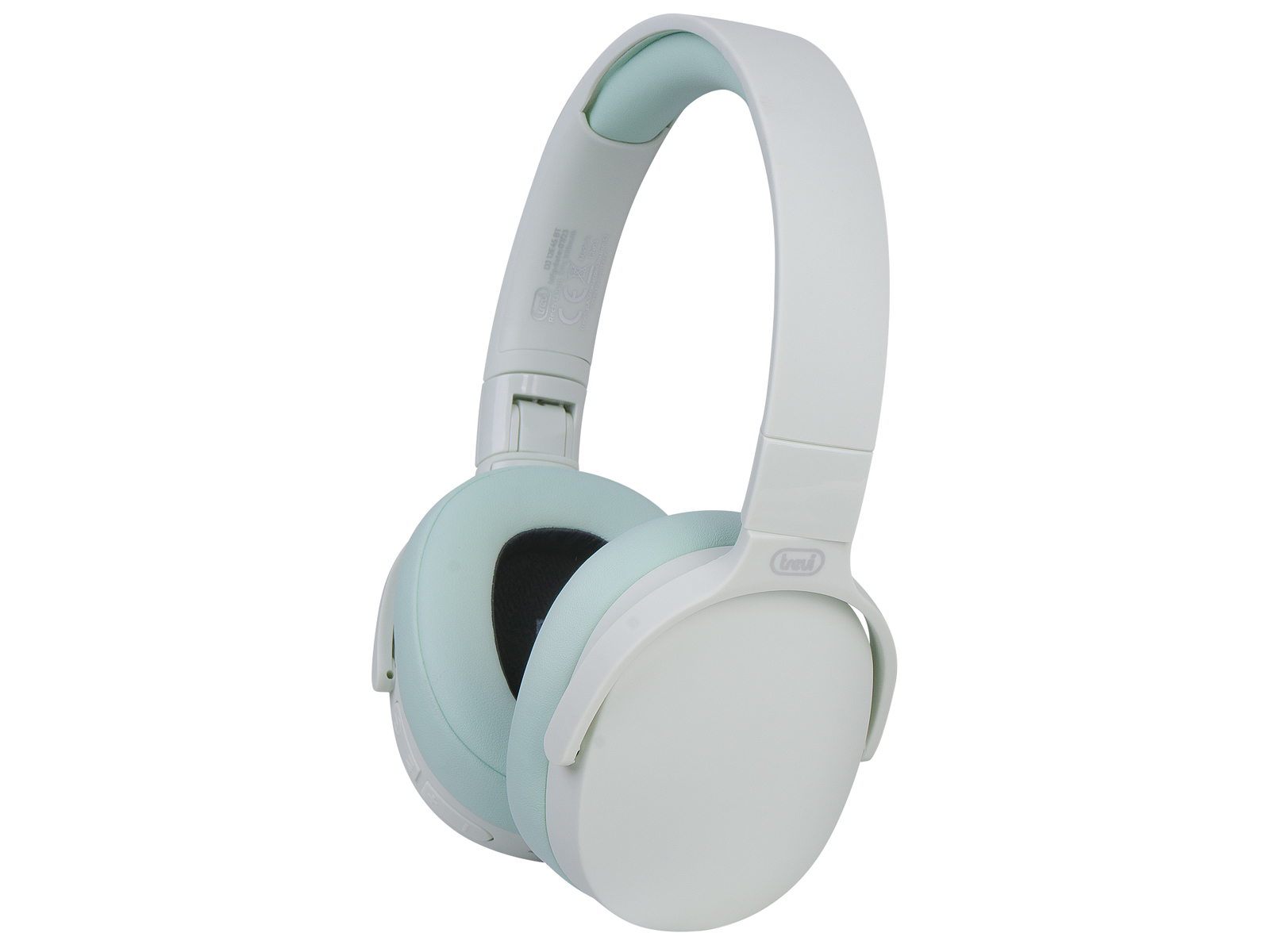 Cuffie Trevi bianche e verde menta con sfondo bianco.
