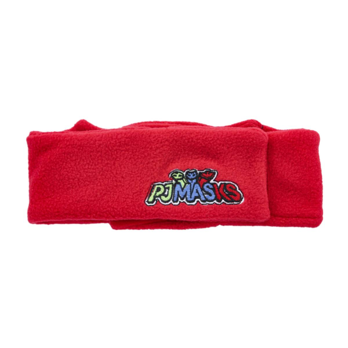 Rotes Fleece-PJ Masks-Stirnband mit Logo, weißer Hintergrund.